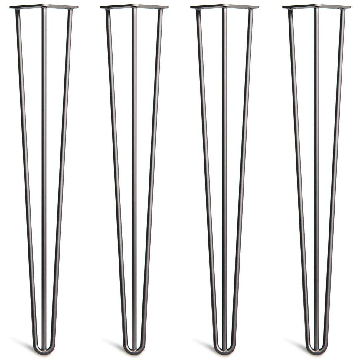 Set of four black metal hairpin legs designed to complement the Solid Ash Table Top - Dark Walnut - 60 x 60cm x 25mm with Hairpin legs for a sleek, modern look.