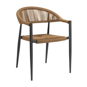 Atlantic Stacking Armchair - Natural featuring a lightweight black metal frame with woven natural fiber seat and backrest, designed for commercial and hospitality settings.