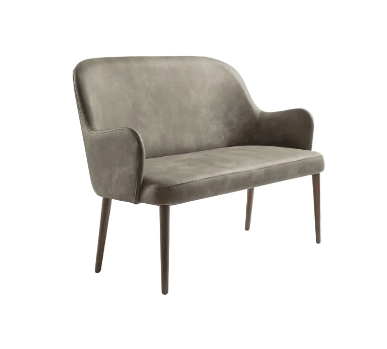 Aztec 2 Seater Sofa - Steel Grey features a sleek, modern design with gently curved arms and tapered wooden legs, perfect for stylish commercial interiors. Aztec Two Seater Sofa with premium faux leather upholstery, reinforced solid beech wood frame, vintage-inspired design, and contract-grade durability for hotels, pubs, restaurants, reception areas, care homes, and commercial interiors.
