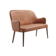 Aztec 2 Seater Sofa - Cognac featuring sleek, curved armrests and tapered wooden legs, upholstered in warm cognac faux leather for stylish, durable seating.