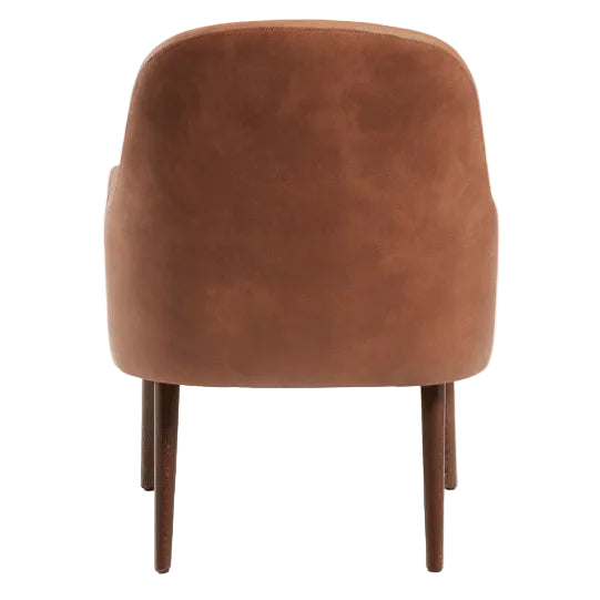 Back view of the Aztec Lounge Arm Chair - Cognac showing smooth upholstery and wooden legs in a warm cognac tone, designed for stylish commercial interiors.