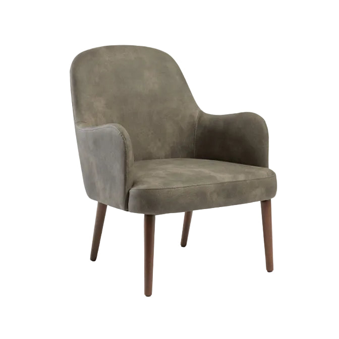 Aztec Lounge Arm Chair - Steel Grey featuring a smooth, upholstered seat and back with curved armrests and slender wooden legs, designed for commercial and hospitality settings.