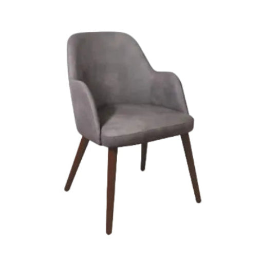 Aztec Arm Chair in Steel Grey featuring durable commercial upholstery, solid beech wood construction, comfortable armrests, and timeless styling suitable for hotels, restaurants, cafés, reception areas, care homes, and commercial interiors. Aztec Arm Chair - Steel Grey with a smooth, upholstered seat and backrest, supported by four sturdy wooden legs, ideal for stylish commercial interiors.