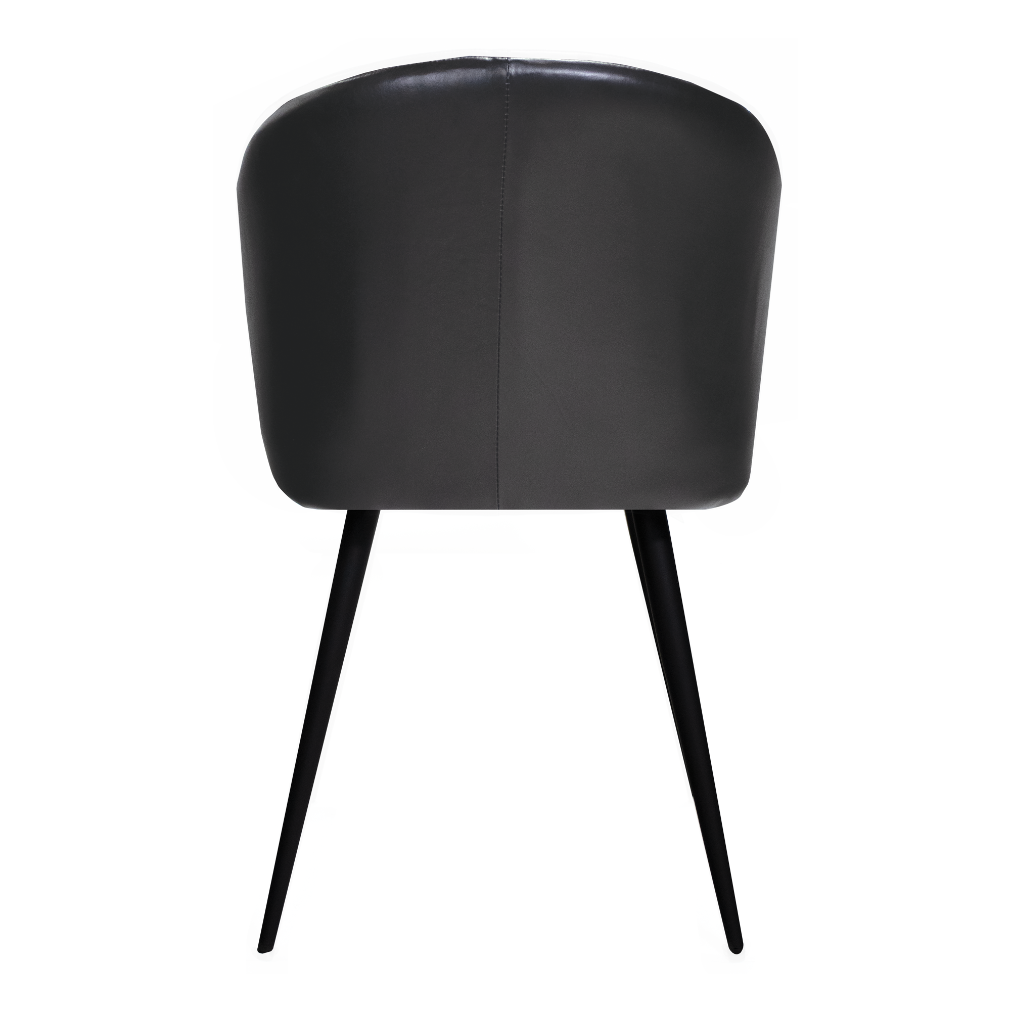 Back view of the Brooklyn Leather Tub Chair - Vintage Blue showing smooth leather upholstery and slender black metal legs in a minimalist style.