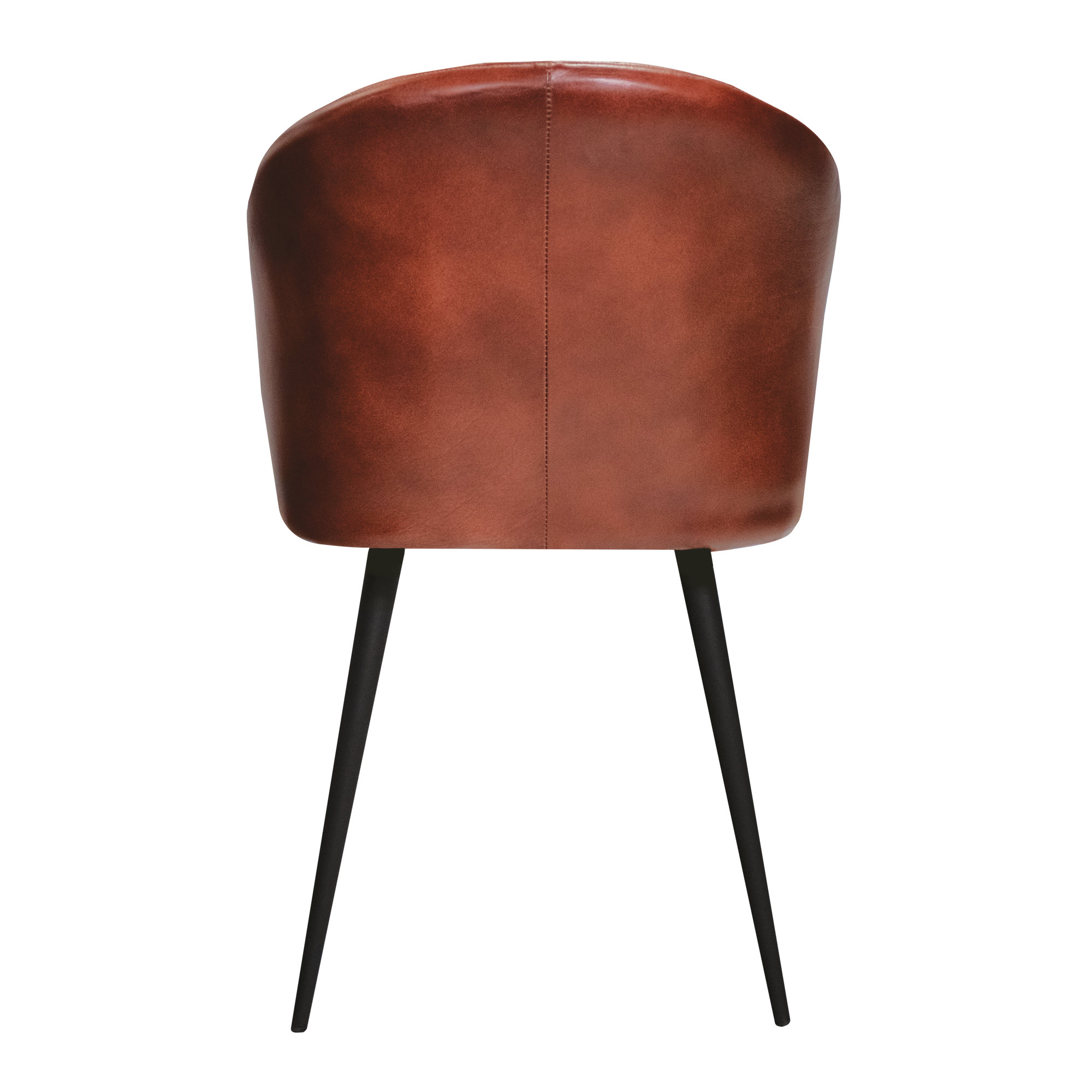 Brooklyn Leather Tub Chair - Vintage Red shown from the back, featuring smooth vintage red leather upholstery and slim black metal legs in a stylish modern design.
