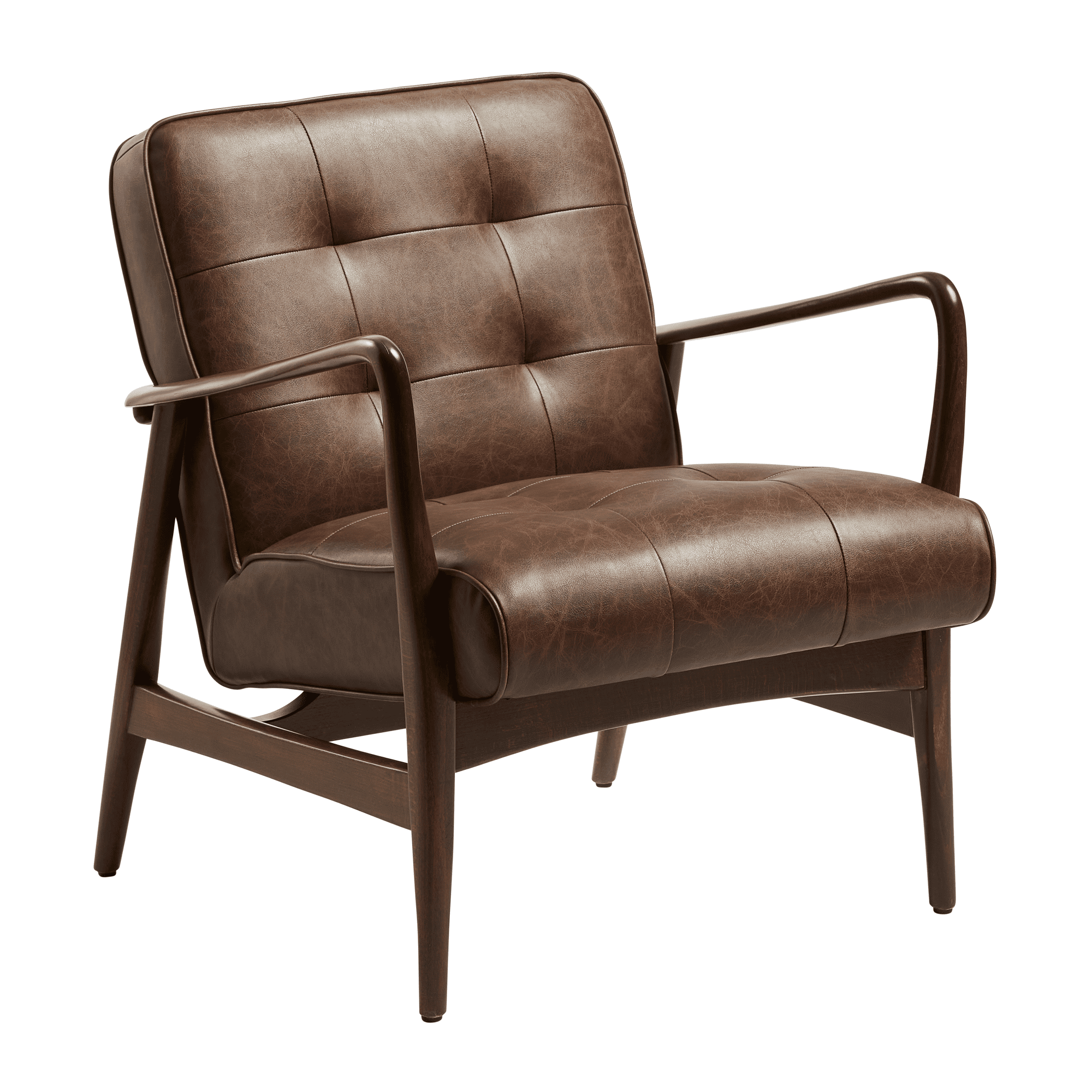Darwen Lounge Armchair - Vintage Brown with tufted leather upholstery and sleek wooden frame, combining classic style and comfort for commercial or residential interiors.