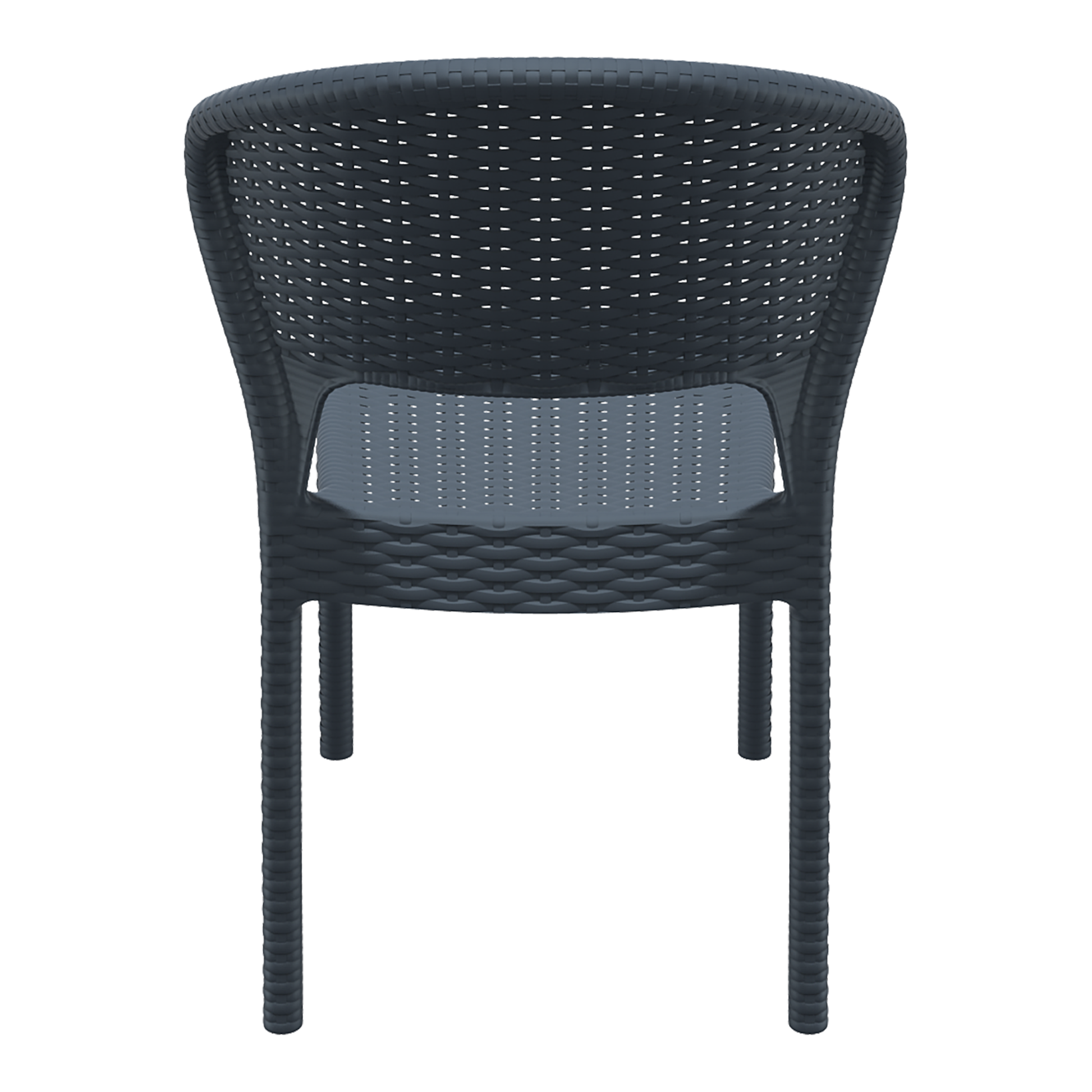Daytona Rattan Side Chair - Dark Grey shown from the back, featuring a woven rattan design with a sturdy frame ideal for commercial and hospitality settings.