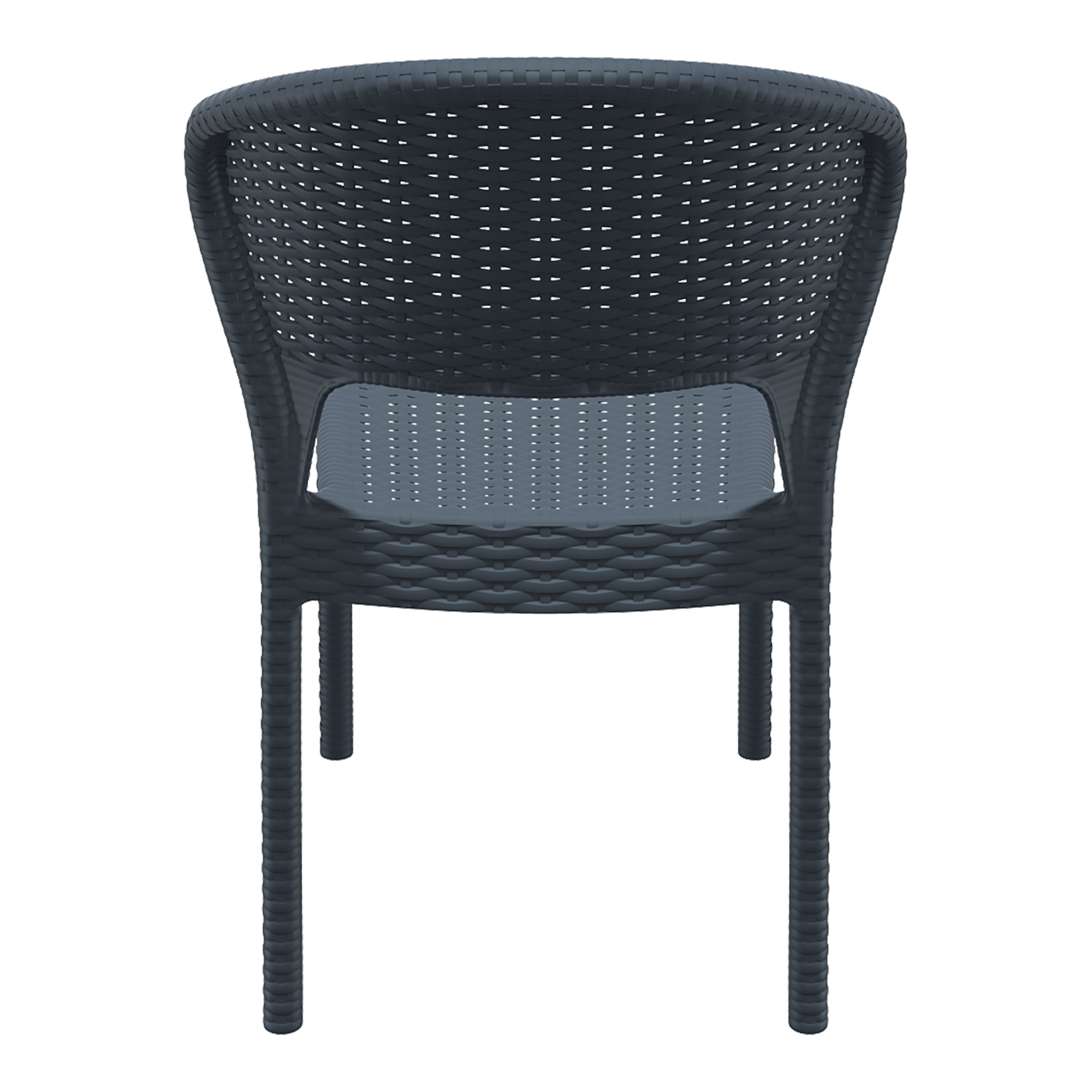 Daytona Rattan Side Chair - Dark Grey shown from the back, featuring a woven rattan design with a sturdy frame ideal for commercial and hospitality settings.