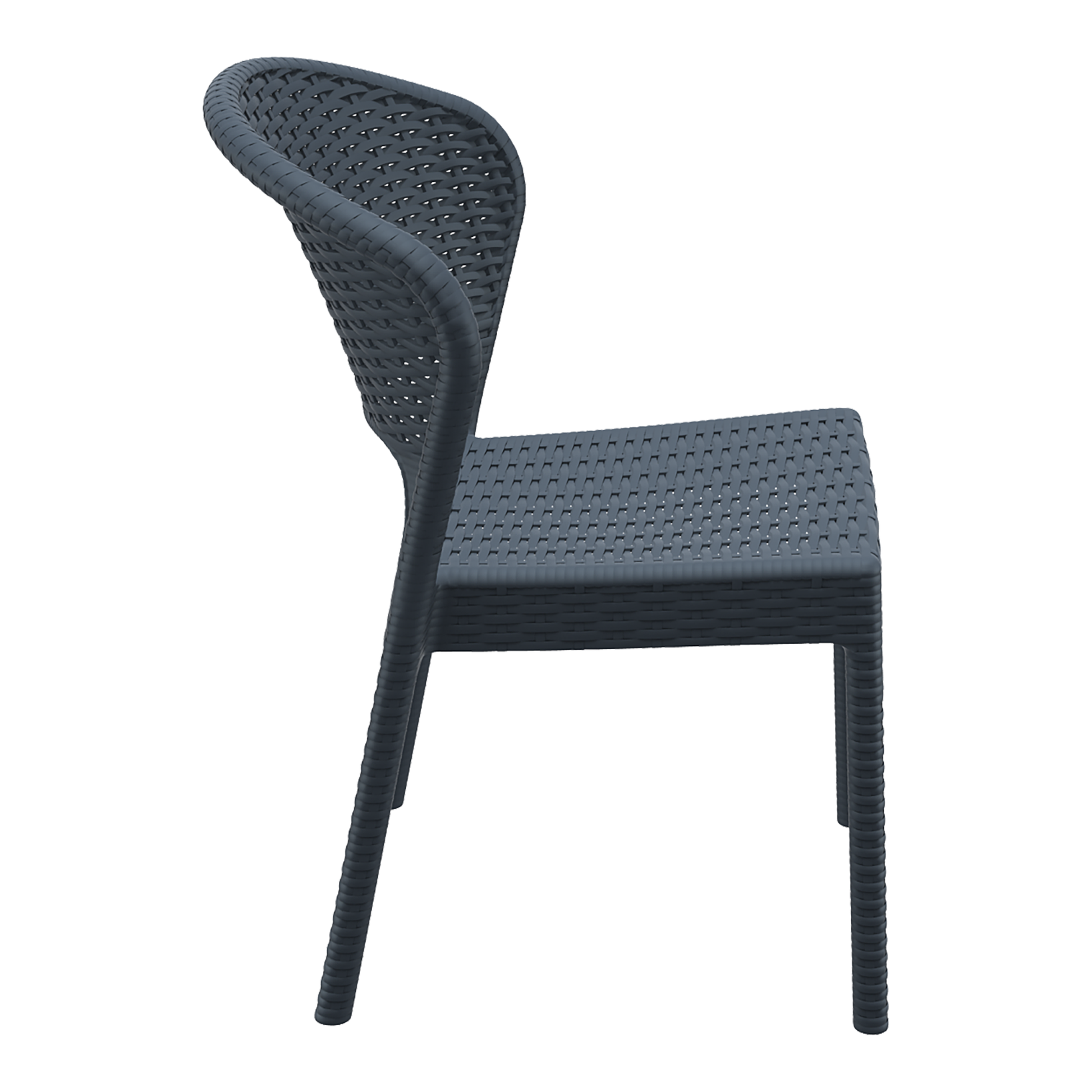 Daytona Rattan Side Chair - Dark Grey featuring a sleek, modern rattan weave design with a curved backrest, ideal for contemporary commercial interiors and hospitality settings.