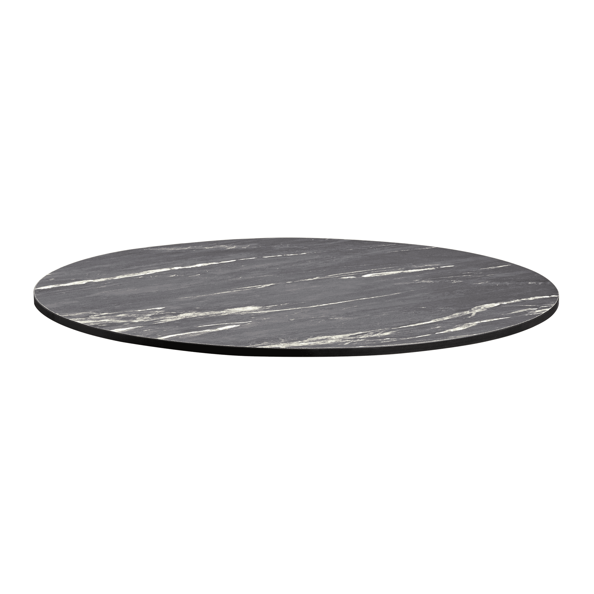 Extrema Top - Black Marble 'Textured' - 690mm Dia round table surface featuring a sleek black marble design with subtle white veining, ideal for commercial and hospitality use.