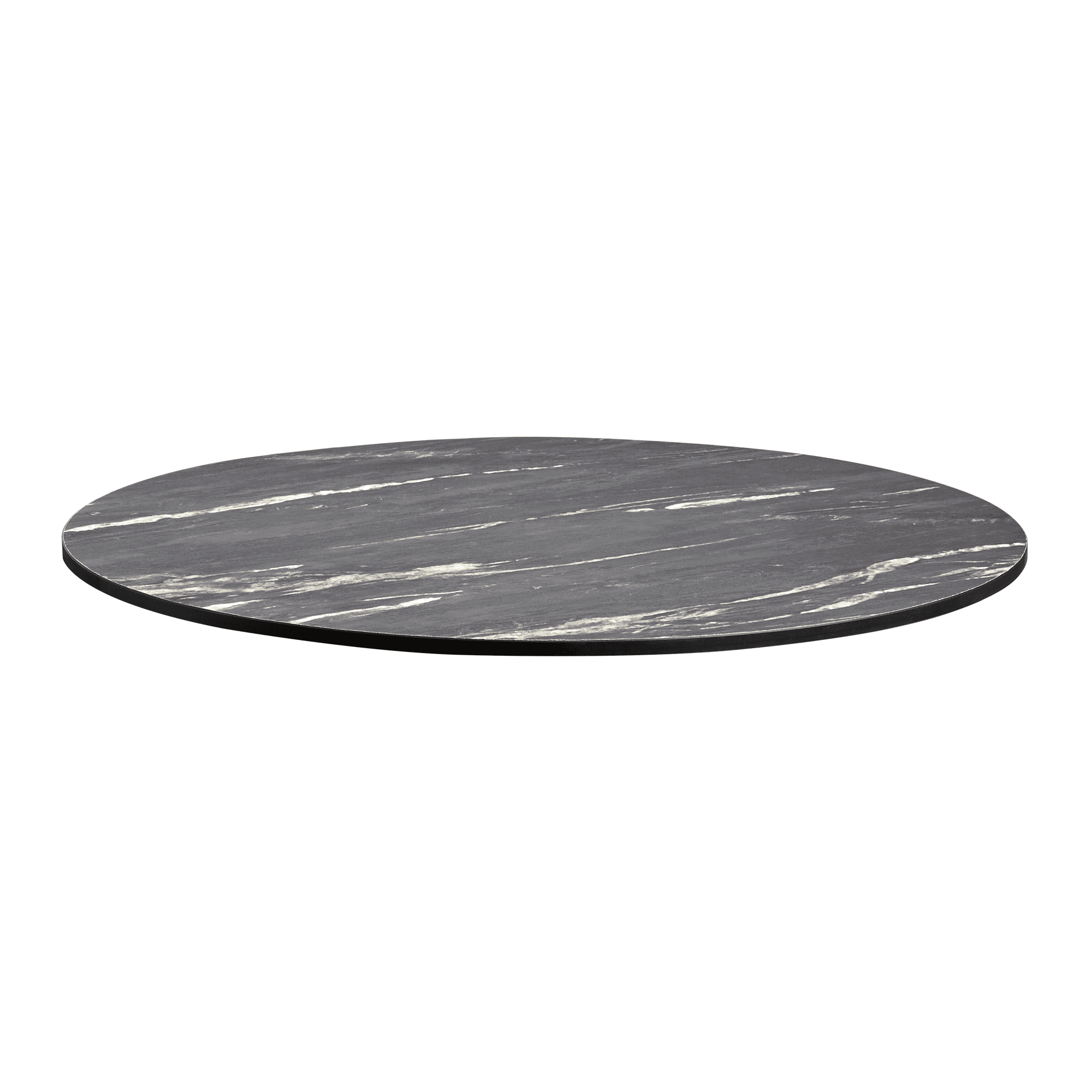 Extrema Top - Black Marble 'Textured' - 690mm Dia round table surface featuring a sleek black marble design with subtle white veining, ideal for commercial and hospitality use.