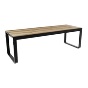 Flow Grande Standing Table - Black Aluminium - Black HPL Top - 230x80cm with a sleek black aluminum frame and a durable light wood-effect top, designed for commercial and contract furniture use.