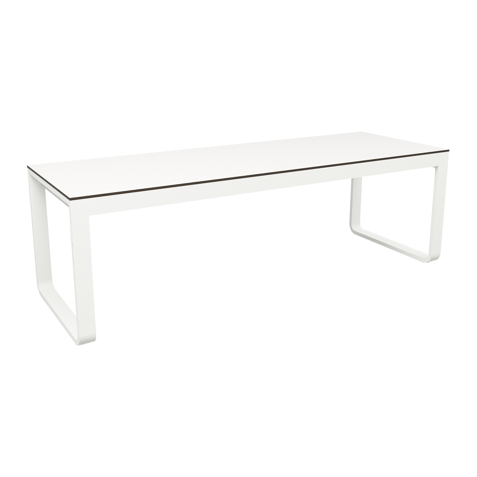 Flow Grande Standing Table - White Aluminium - White HPL Top - 230x80cm with sleek white aluminium frame and durable white HPL surface, ideal for commercial and contract interiors.