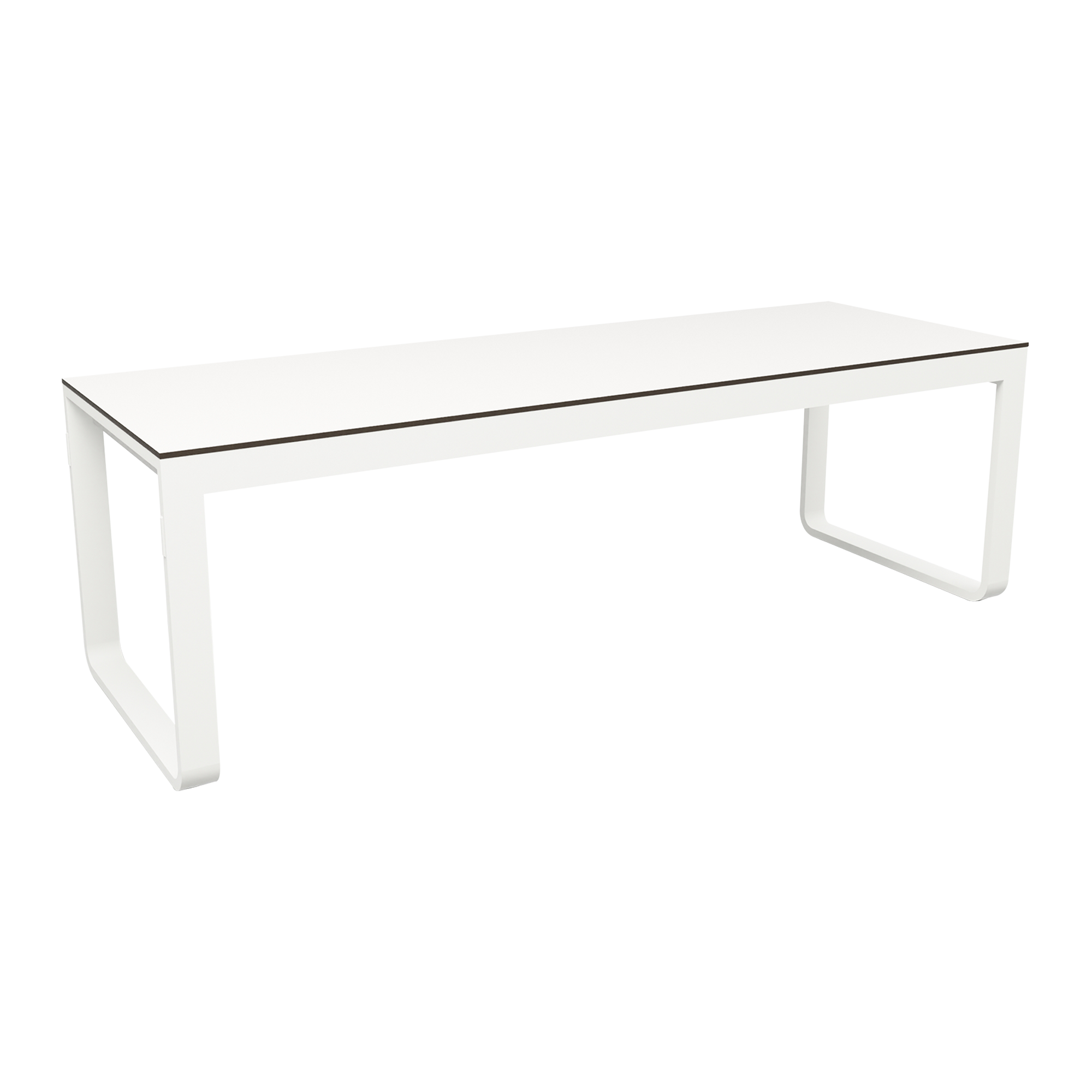 Flow Grande Standing Table - White Aluminium - White HPL Top - 230x80cm with sleek white aluminium frame and durable white HPL surface, ideal for commercial and contract interiors.