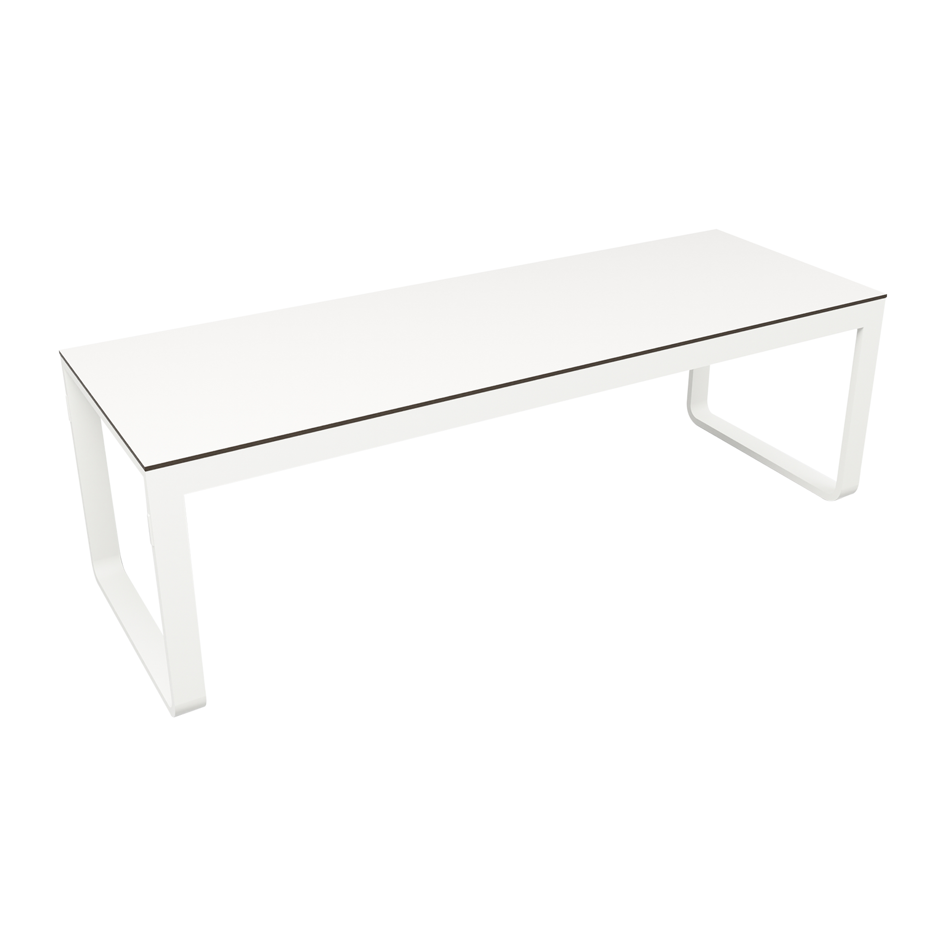 Flow Grande Standing Table - White Aluminium - White HPL Top - 230x80cm with a sleek, modern design featuring a sturdy white aluminium frame and durable white HPL surface ideal for commercial interiors and workplace environments.