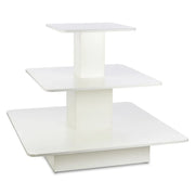 White Silhouette 3-tier square island display gondola with three stacked shelves