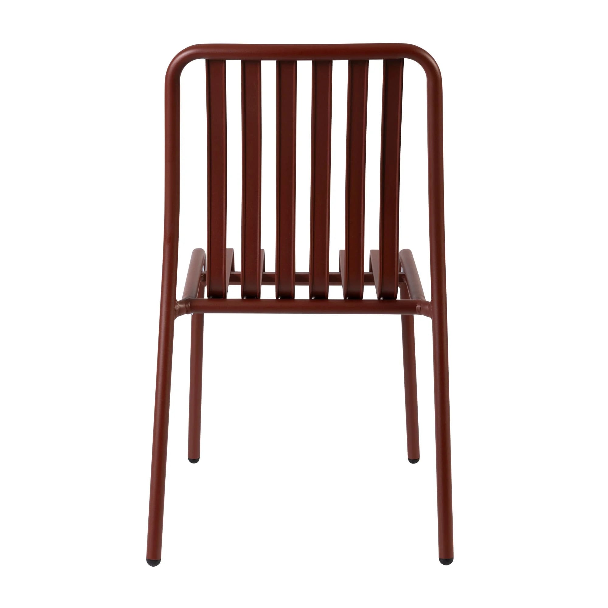 Henley Side Chair in Brick Red featuring a contemporary slatted aluminium design with powder-coated finish, suitable for indoor and outdoor hospitality environments.