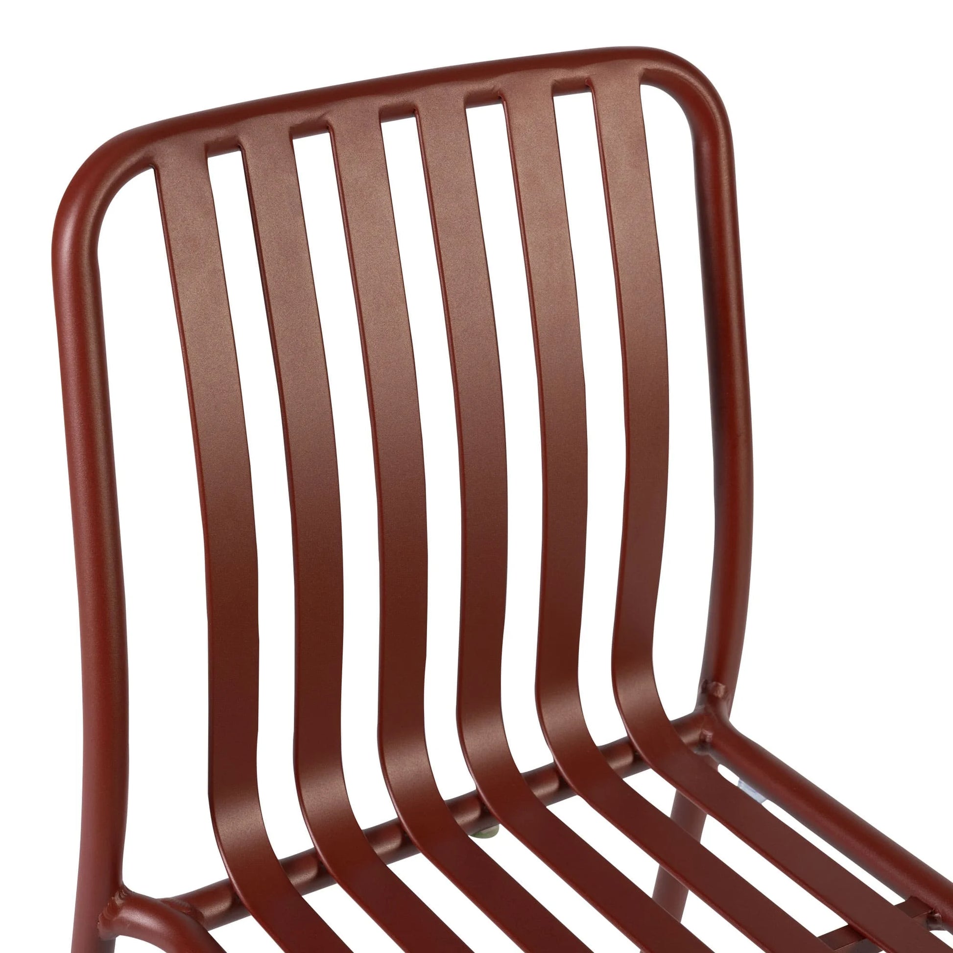 Henley Side Chair in Brick Red featuring a contemporary slatted aluminium design with powder-coated finish, suitable for indoor and outdoor hospitality environments.