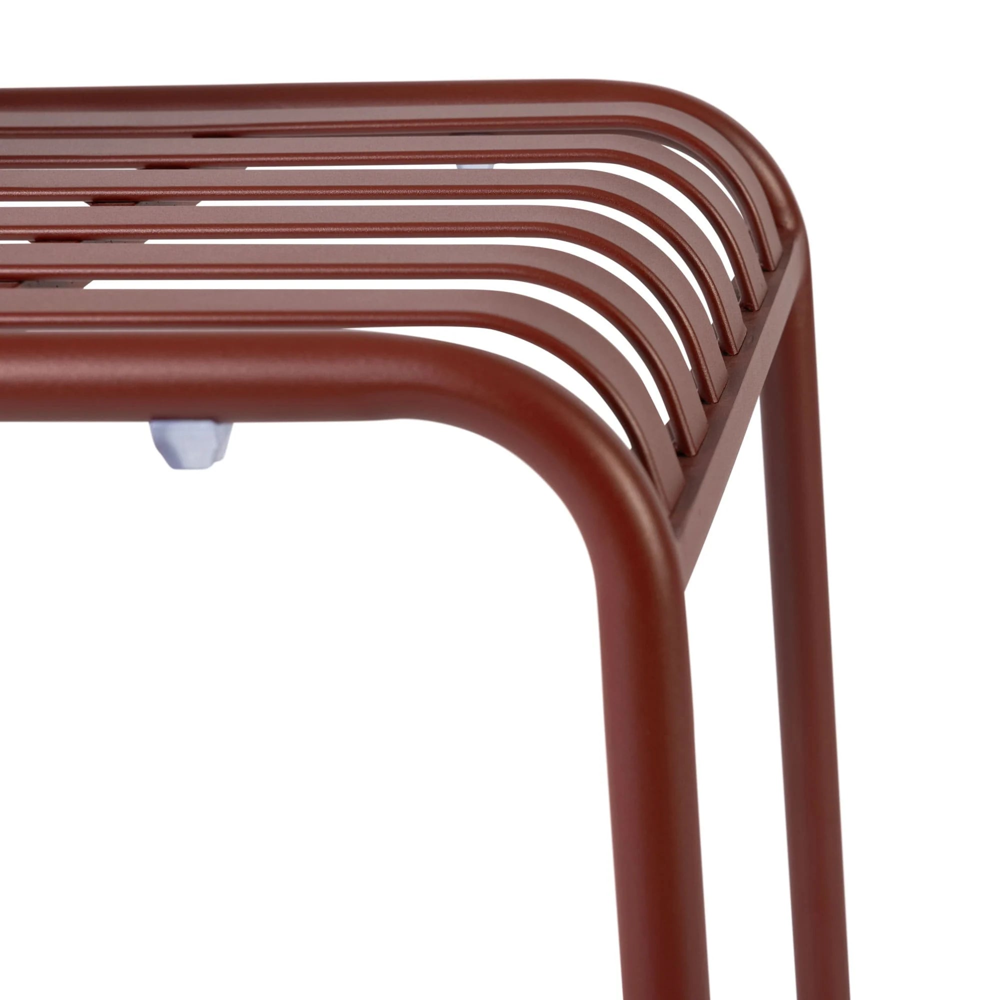 Henley Side Chair in Brick Red featuring a contemporary slatted aluminium design with powder-coated finish, suitable for indoor and outdoor hospitality environments.