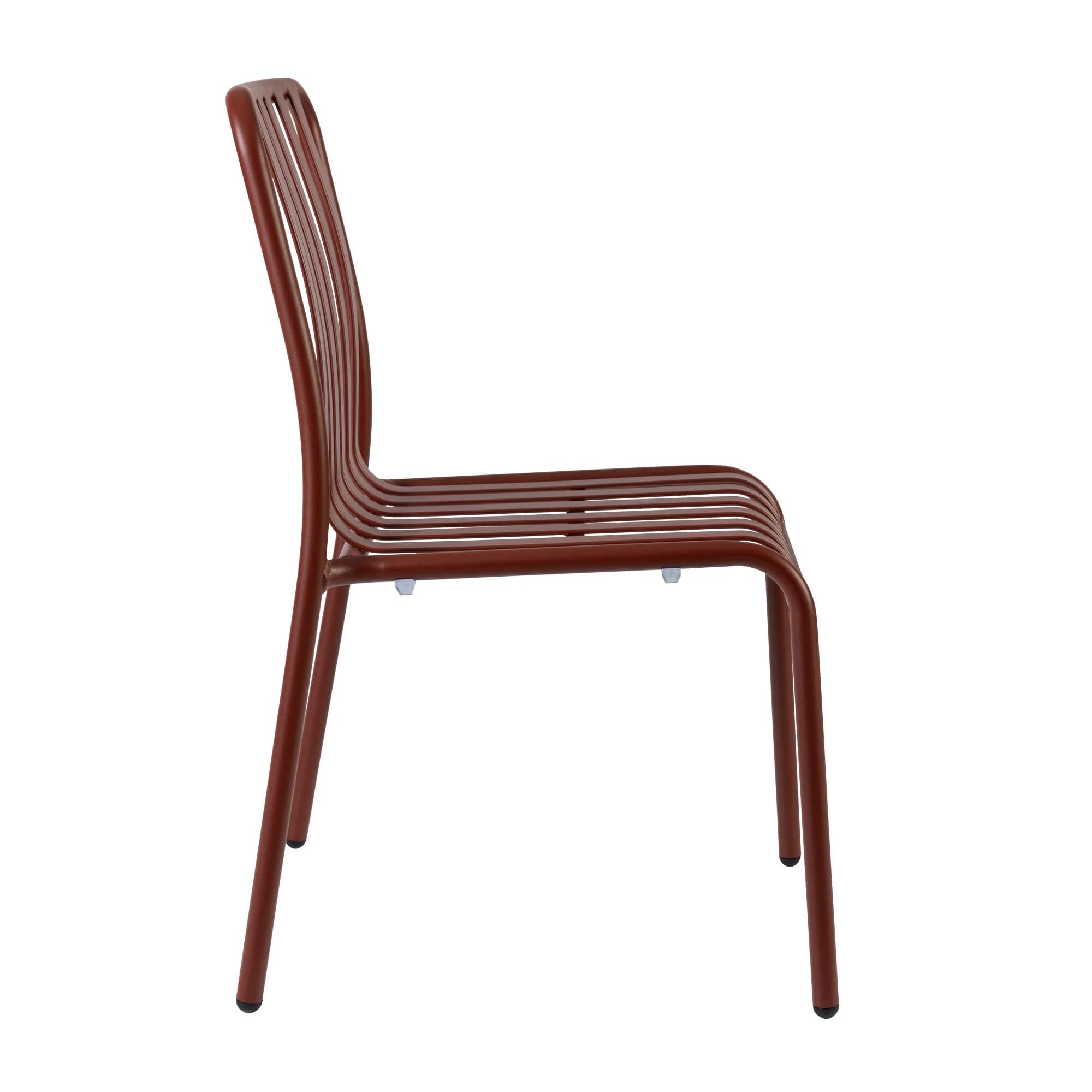 Henley Side Chair in Brick Red featuring a contemporary slatted aluminium design with powder-coated finish, suitable for indoor and outdoor hospitality environments.