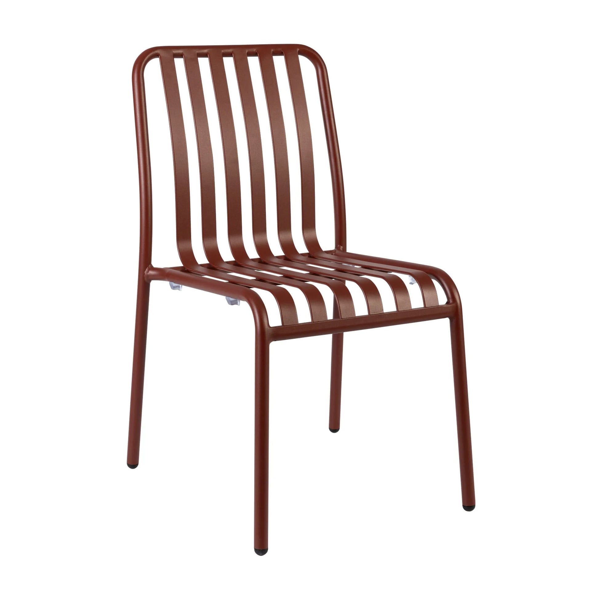 Henley Side Chair in Brick Red featuring a contemporary slatted aluminium design with powder-coated finish, suitable for indoor and outdoor hospitality environments.