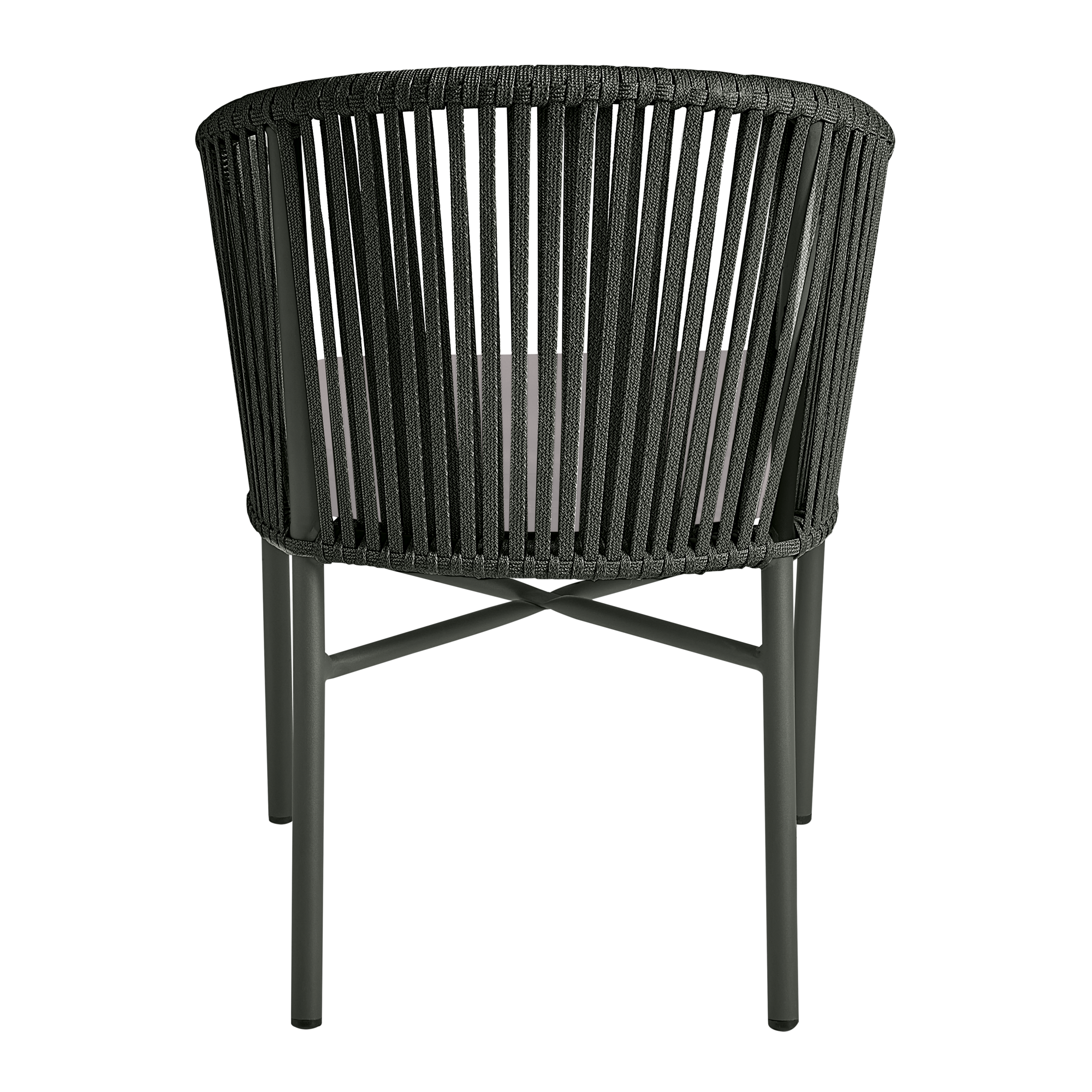 Holt 'Rope' Arm Chair Inc. Seat Cushion featuring a dark woven rope backrest and sturdy frame, designed for commercial-grade durability and modern style.