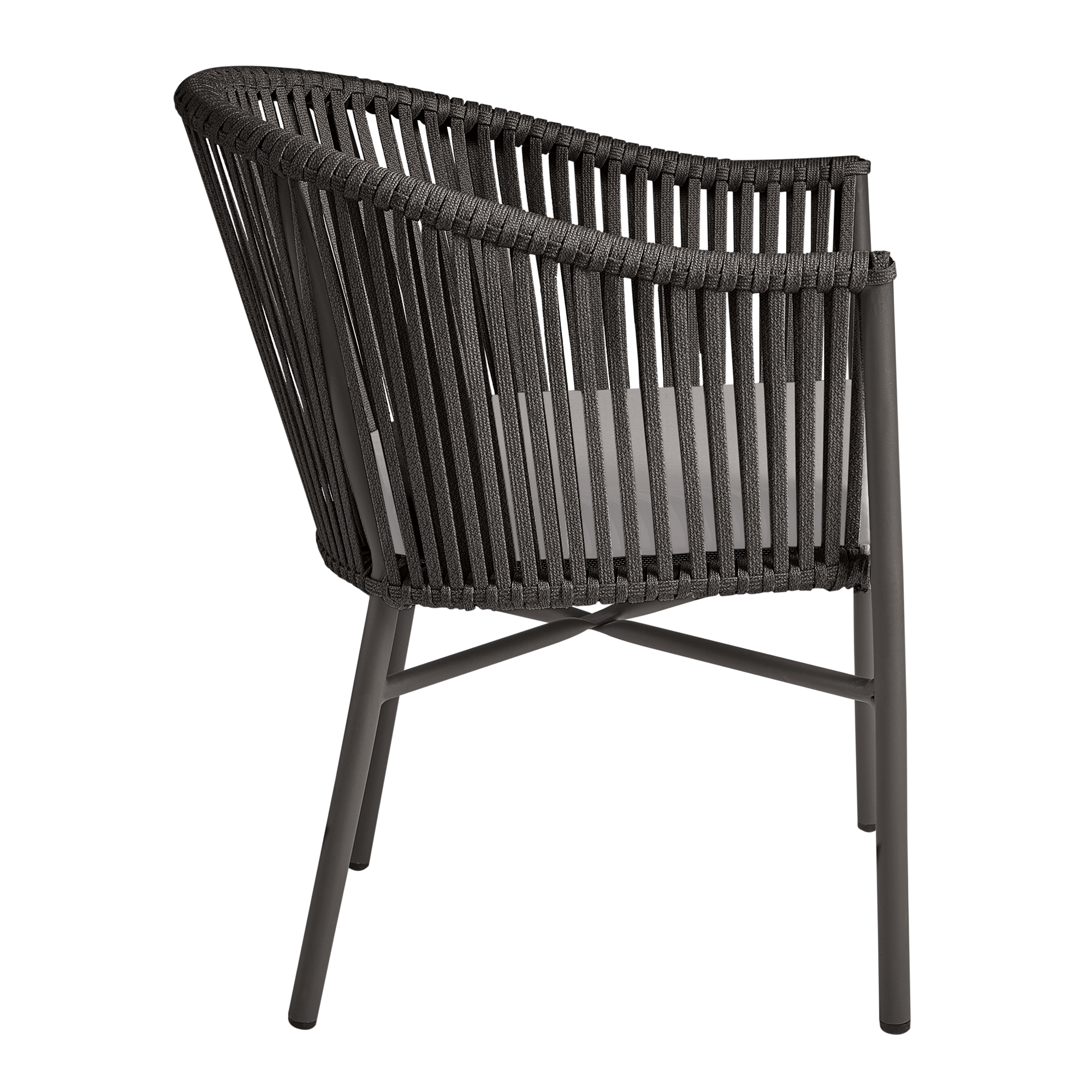Holt 'Rope' Arm Chair Inc. Seat Cushion featuring a dark grey woven rope design with a supportive frame and light grey seat cushion, ideal for commercial interiors and contract furniture settings.