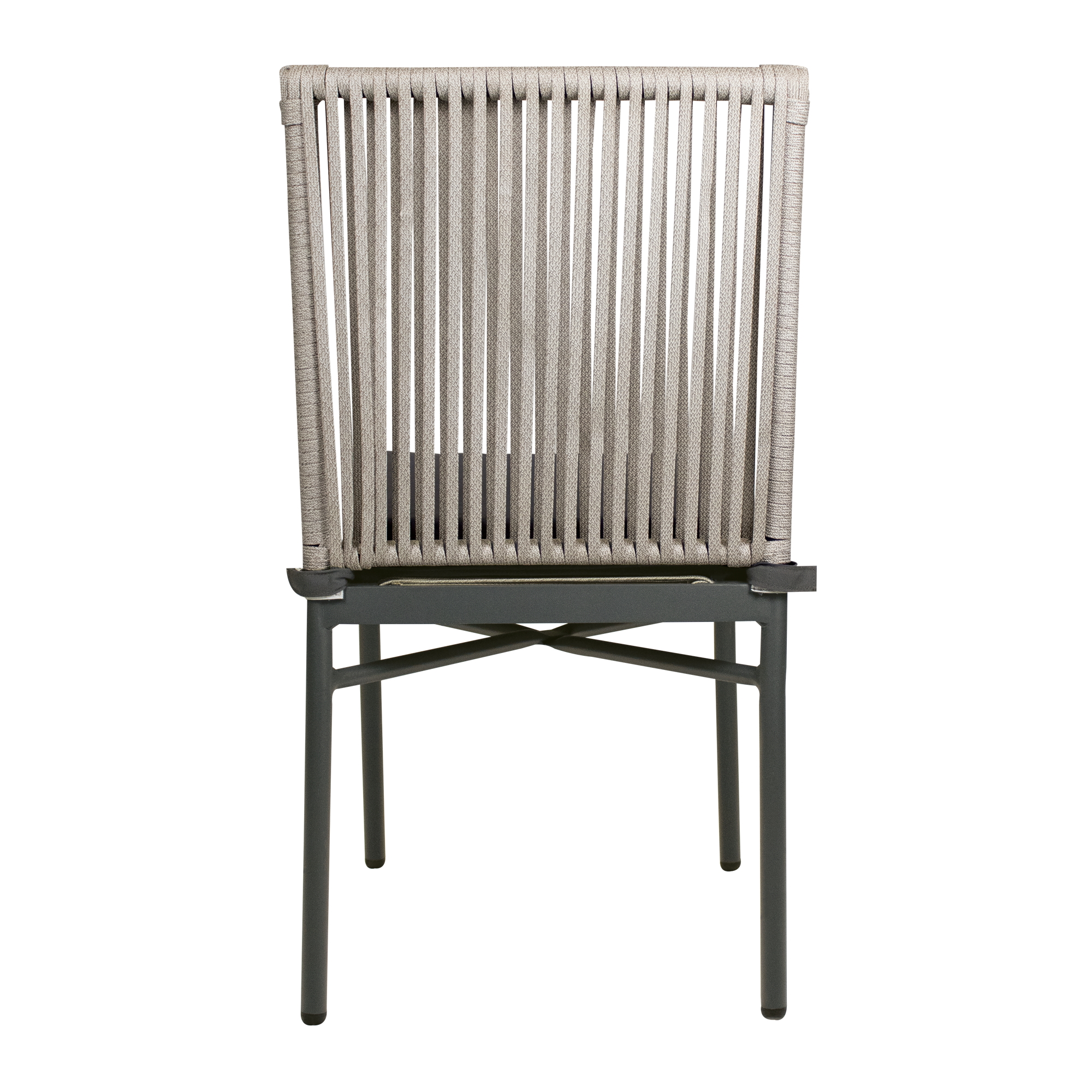 Holt 'Rope' Side Chair Inc. Seat Cushion showing a durable metal frame with woven rope backrest and dark grey cushioned seat, designed for commercial interiors.