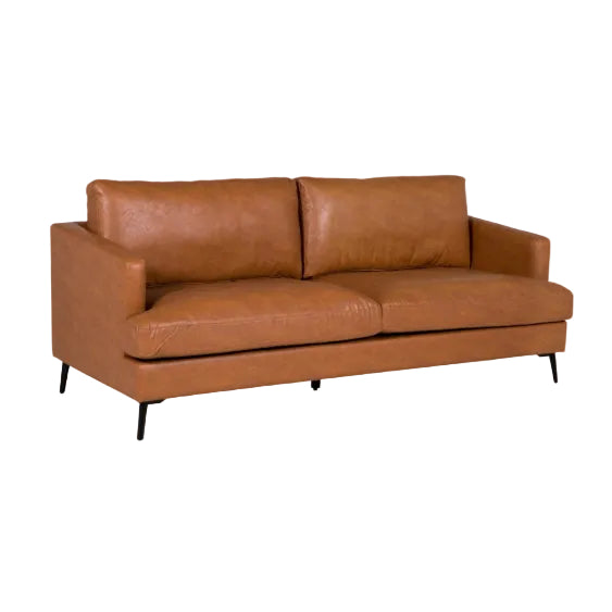Jasper 3 Seater Crib 5 Sofa in Tan with durable PU upholstery, foam and spring seat construction, black powder-coated metal legs, and contract-grade comfort for hotels, reception areas, lounges, offices, and commercial interiors.