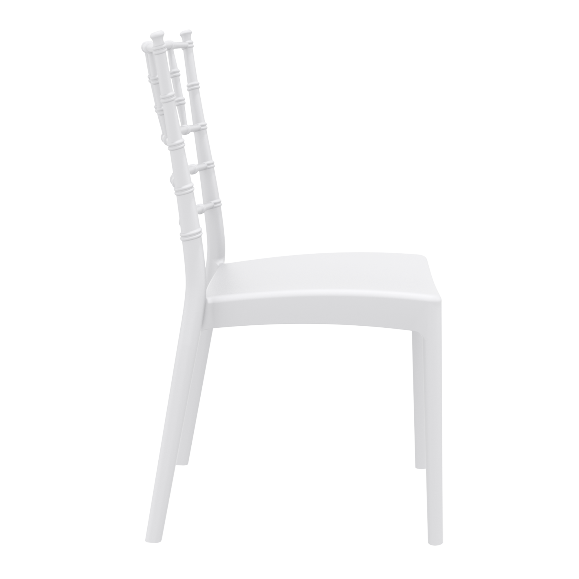 Josephine Stacking Side Chair - White with a sleek, minimalist design featuring a sturdy frame and classic vertical slat back, ideal for commercial and hospitality settings.