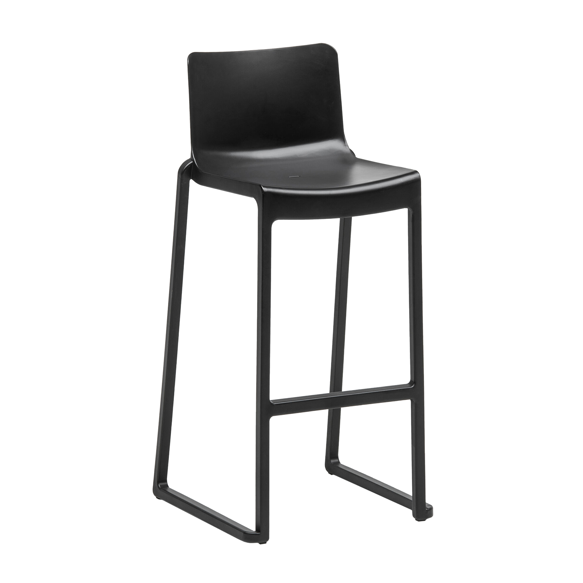 Kasar Set - 20x Black Stacking Bar Stools & Storage Trolley featuring sleek black bar stools with a minimalist design, ideal for commercial and hospitality settings.