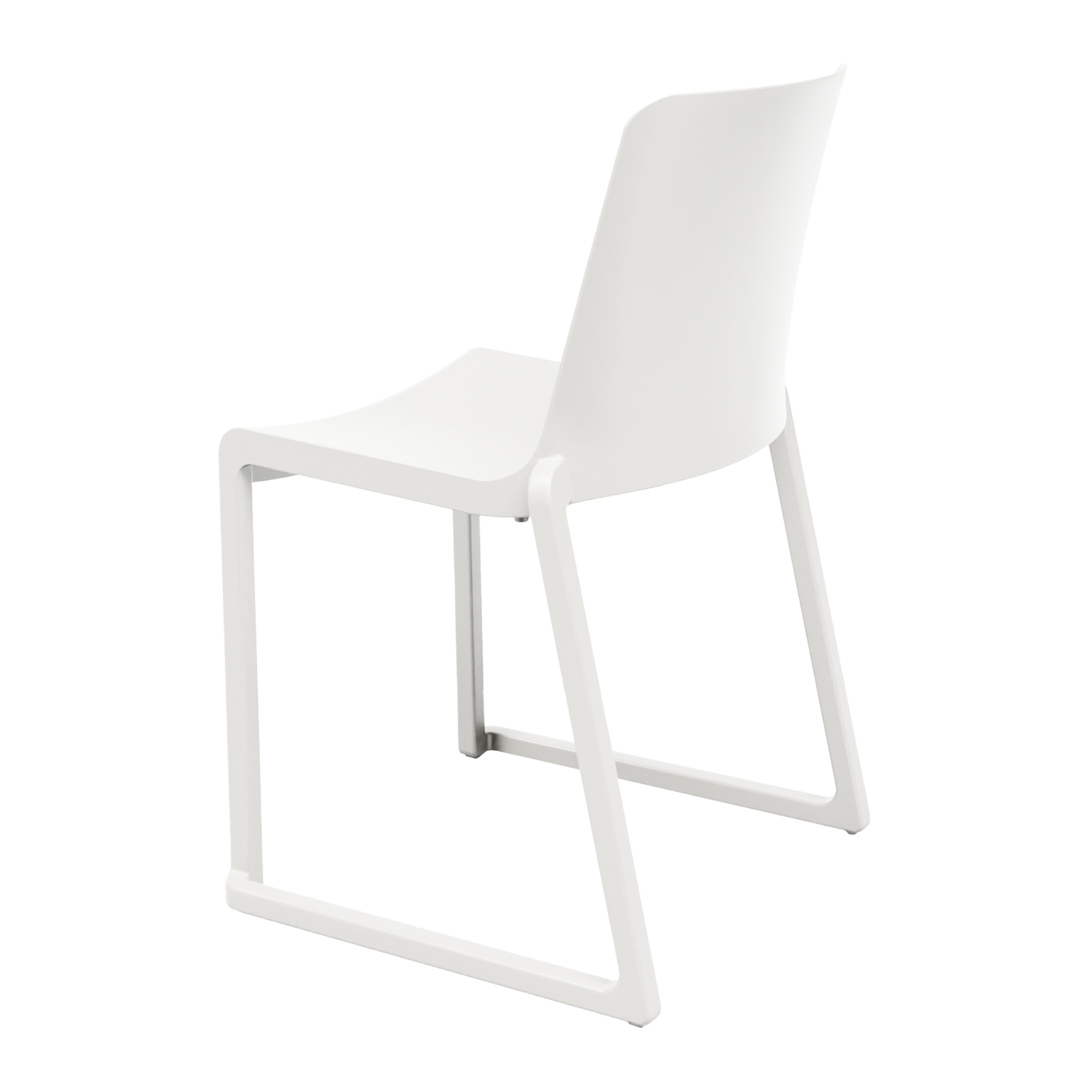 Kasar Set - 20x White Stacking Side Chairs & Storage Trolley featuring a sleek white side chair with minimalist design, perfect for commercial seating and contract furniture environments.