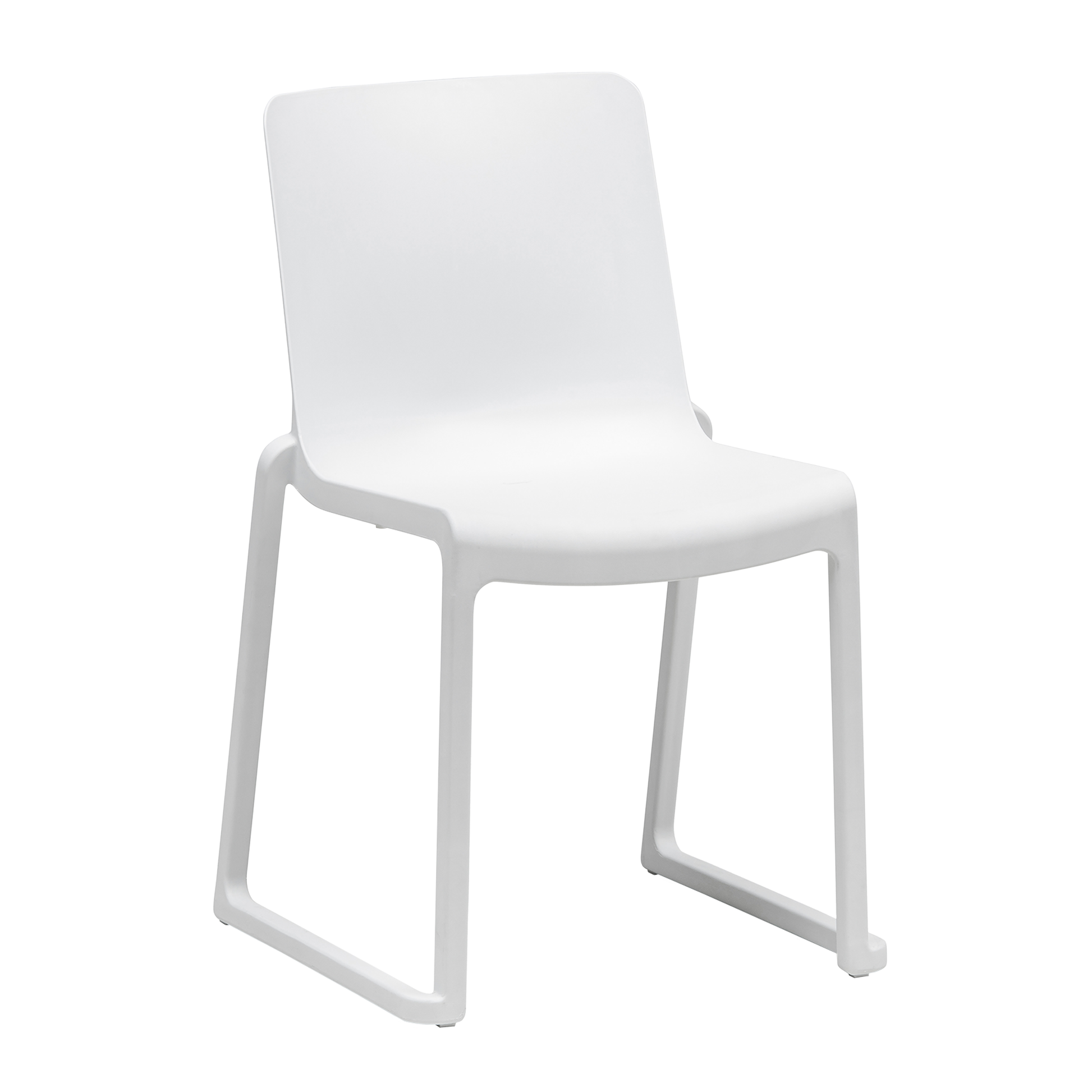 Kasar Set - 20x White Stacking Side Chairs & Storage Trolley featuring a single modern white stacking side chair with a smooth, minimalist design ideal for commercial and hospitality environments.