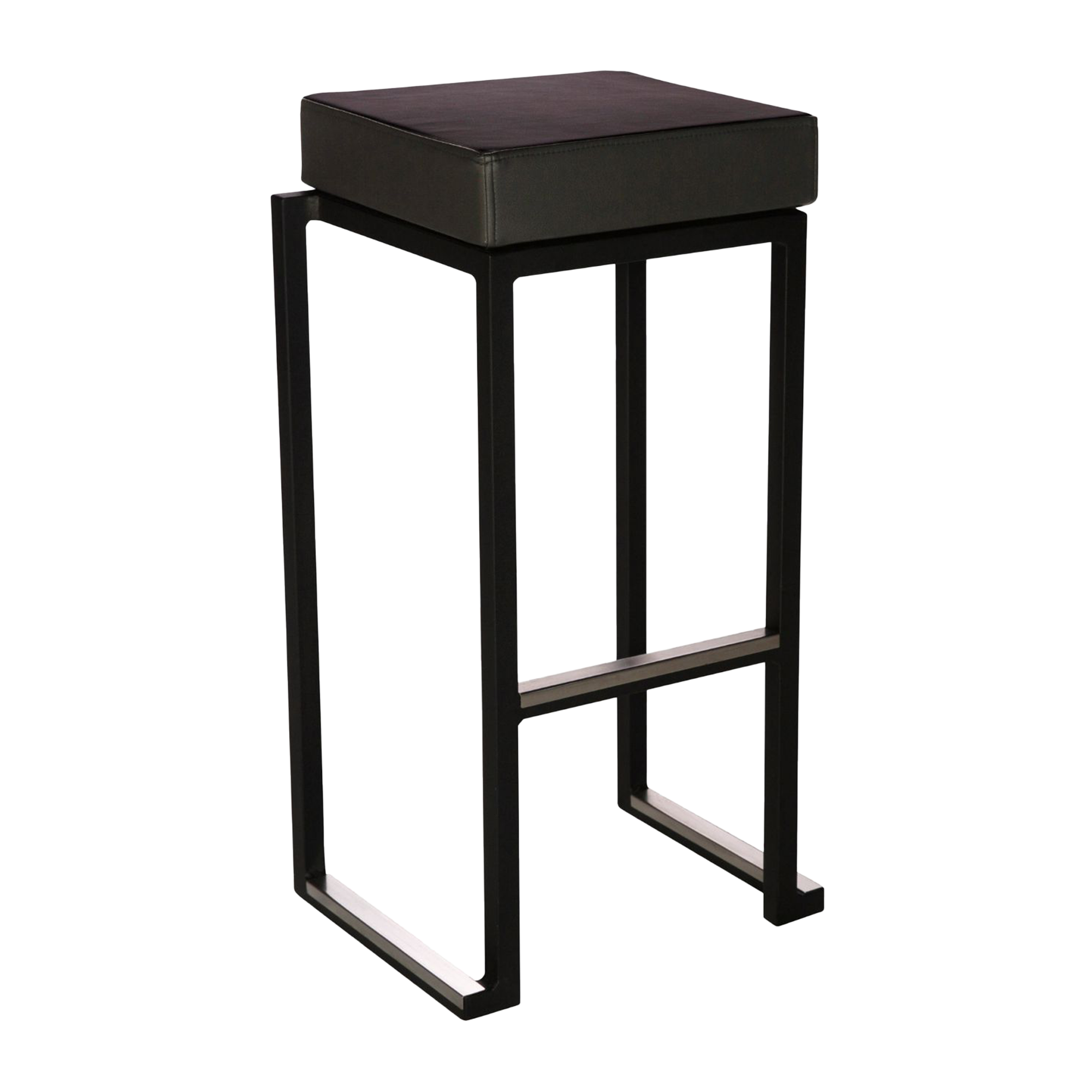 Kubo Smart Bar Stool - Black Frame - Black Faux Leather Seat Pad with a minimalist metal frame and cushioned seat, designed for modern commercial and hospitality environments.