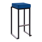 Kubo Smart Bar Stool - Black Frame - Blue Velvet Seat Pad featuring a sleek black metal frame and a plush blue velvet cushion, designed for stylish commercial and hospitality settings.