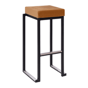 Smart Bar Stool Frame - Black with a minimalist black metal frame and a cushioned tan velvet seat pad, designed for commercial spaces and hospitality environments.