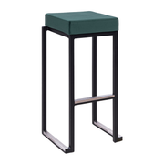Kubo Smart Bar Stool - Black Frame - Green Velvet Seat Pad featuring a sleek black metal frame with a comfortable green velvet cushion, designed for stylish commercial and hospitality settings.