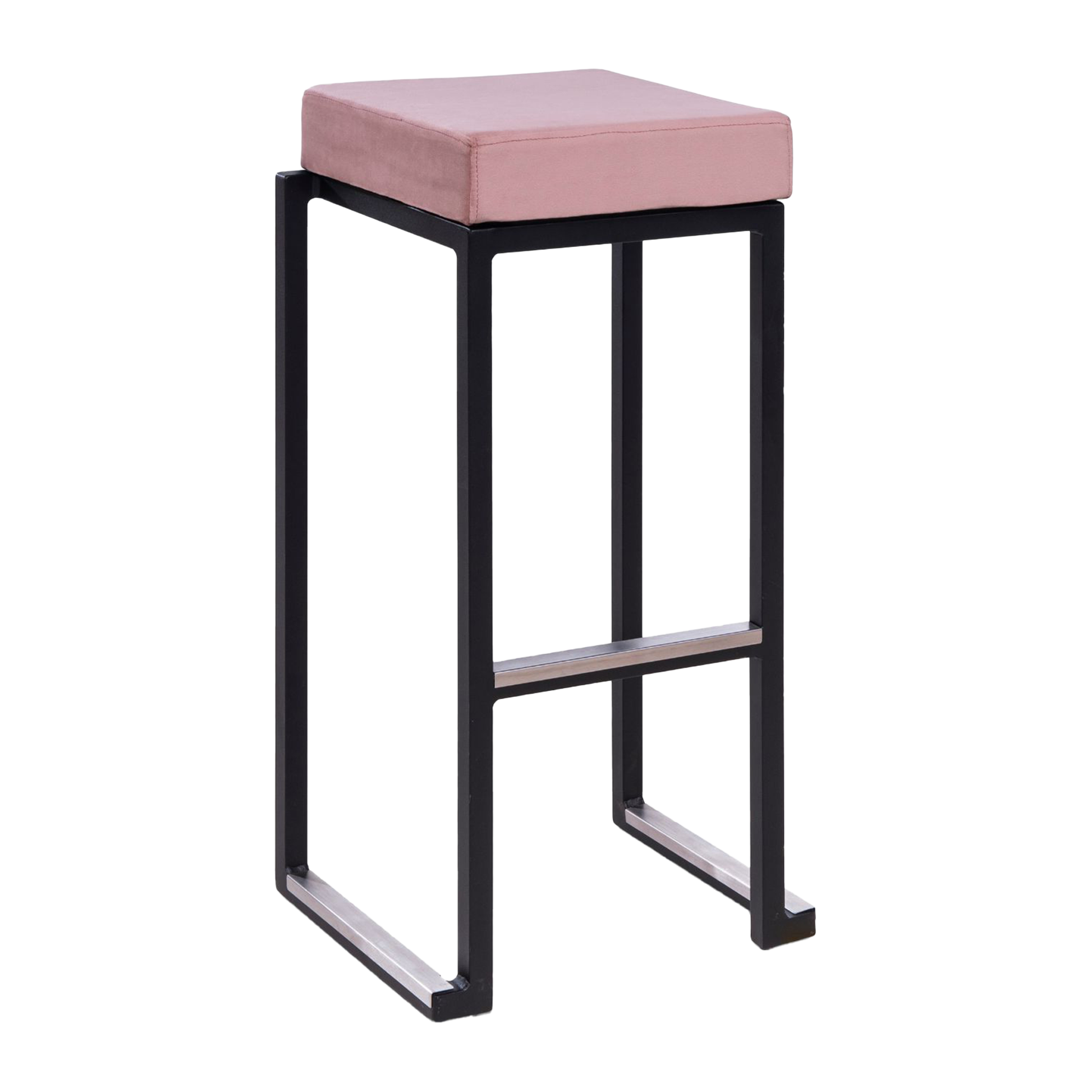Kubo Smart Bar Stool - Black Frame - Pink Velvet Seat Pad featuring a sleek black metal frame with a soft pink velvet cushion, designed for commercial interiors and hospitality spaces.