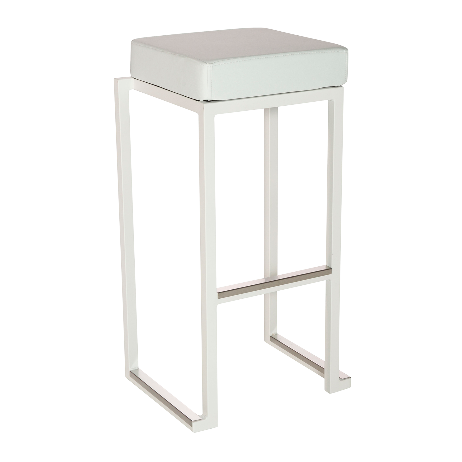 Kubo Smart Bar Stool - Black Frame - White Faux Leather Seat Pad with sleek modern design, durable metal frame, and comfortable cushioned seat suitable for commercial and hospitality spaces.
