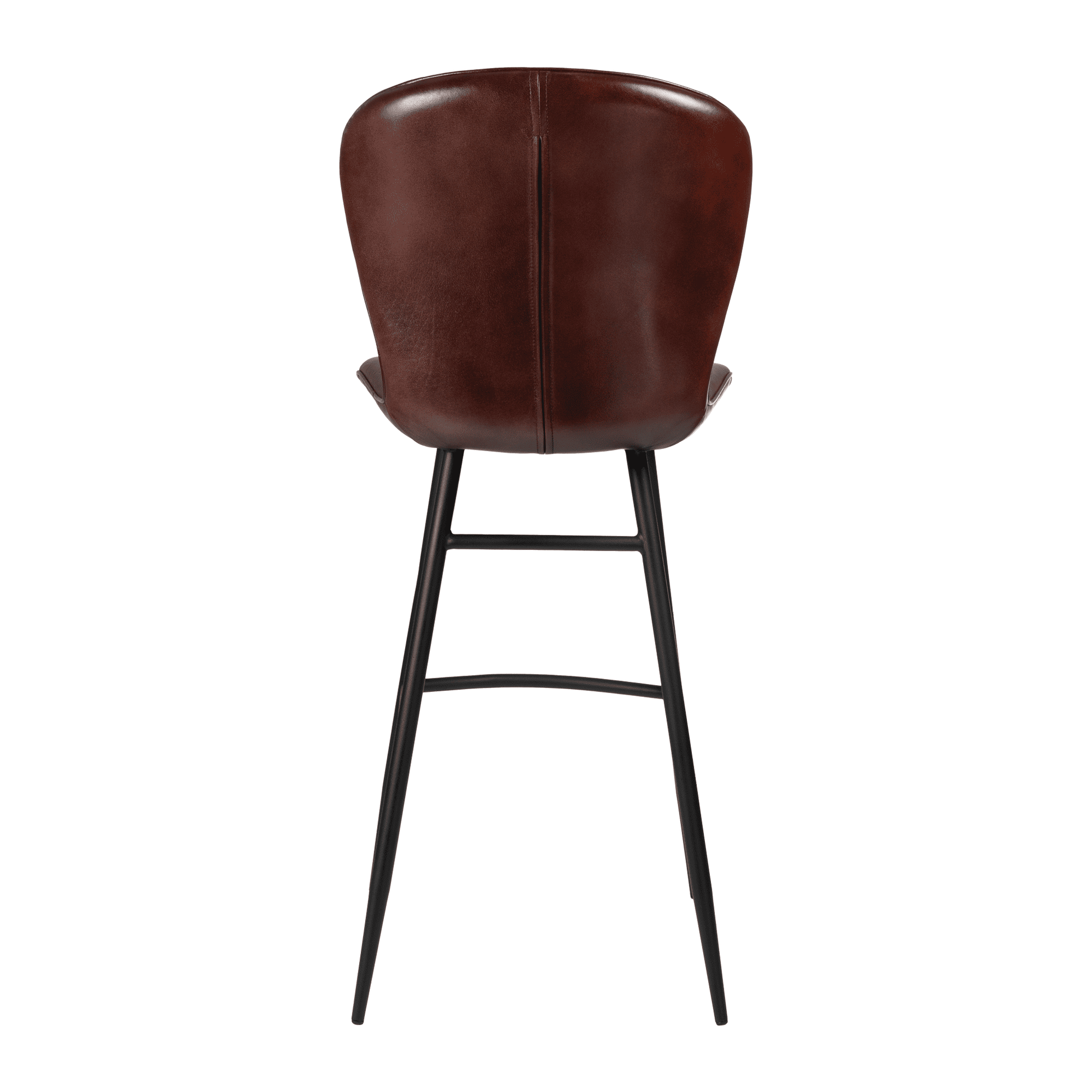 Lars Bar Stool - Genuine Claret Red Leather with sleek metal legs and contoured backrest, designed for commercial spaces requiring durable, stylish seating solutions.