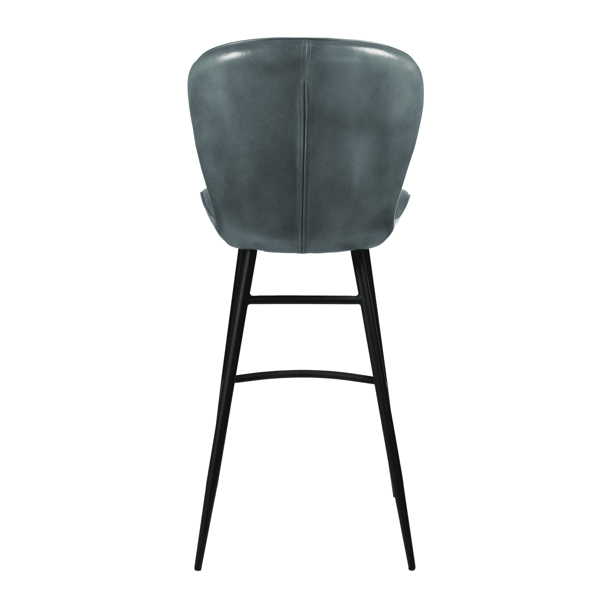Lars Bar Stool - Genuine Steel Grey Leather with smooth upholstered backrest and sturdy black metal legs, designed for commercial and hospitality settings.