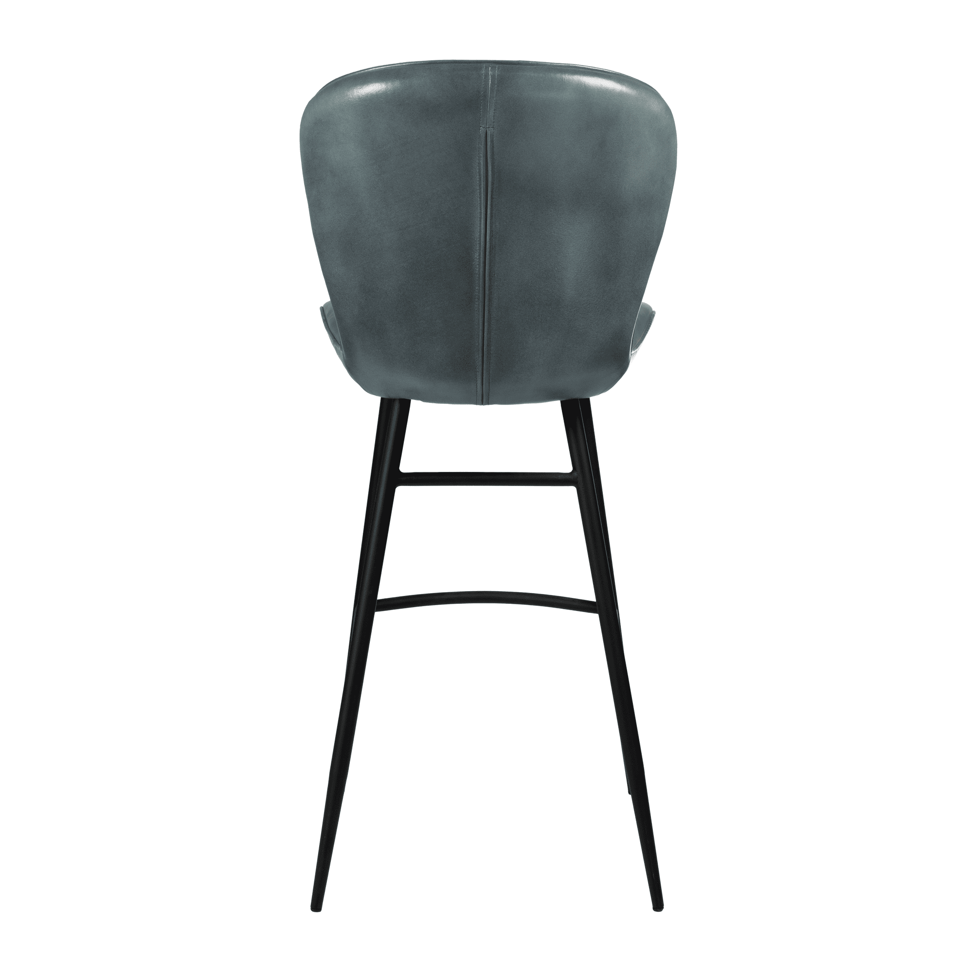 Lars Bar Stool - Genuine Steel Grey Leather with smooth upholstered backrest and sturdy black metal legs, designed for commercial and hospitality settings.