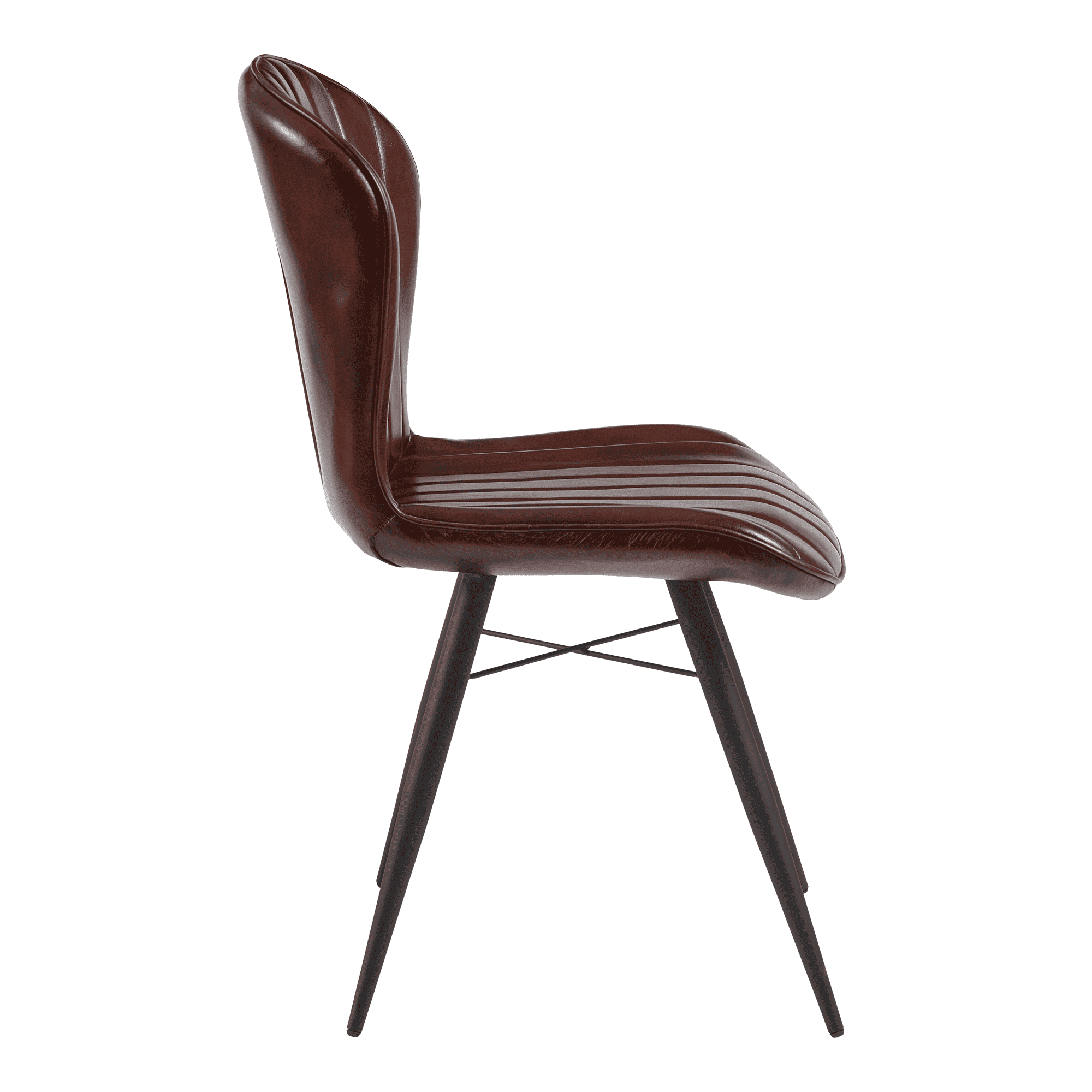 Lars Side Chair - Genuine Claret Red Leather featuring sleek, contoured upholstery with horizontal stitching and sturdy black metal legs, designed for stylish commercial interiors.