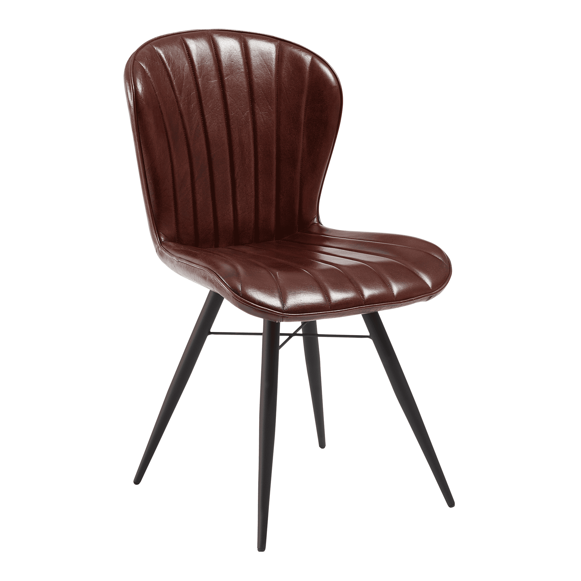 Lars Side Chair - Genuine Claret Red Leather with vertical stitched upholstery, padded seat, and slim black metal legs, combining classic style with commercial-grade durability.
