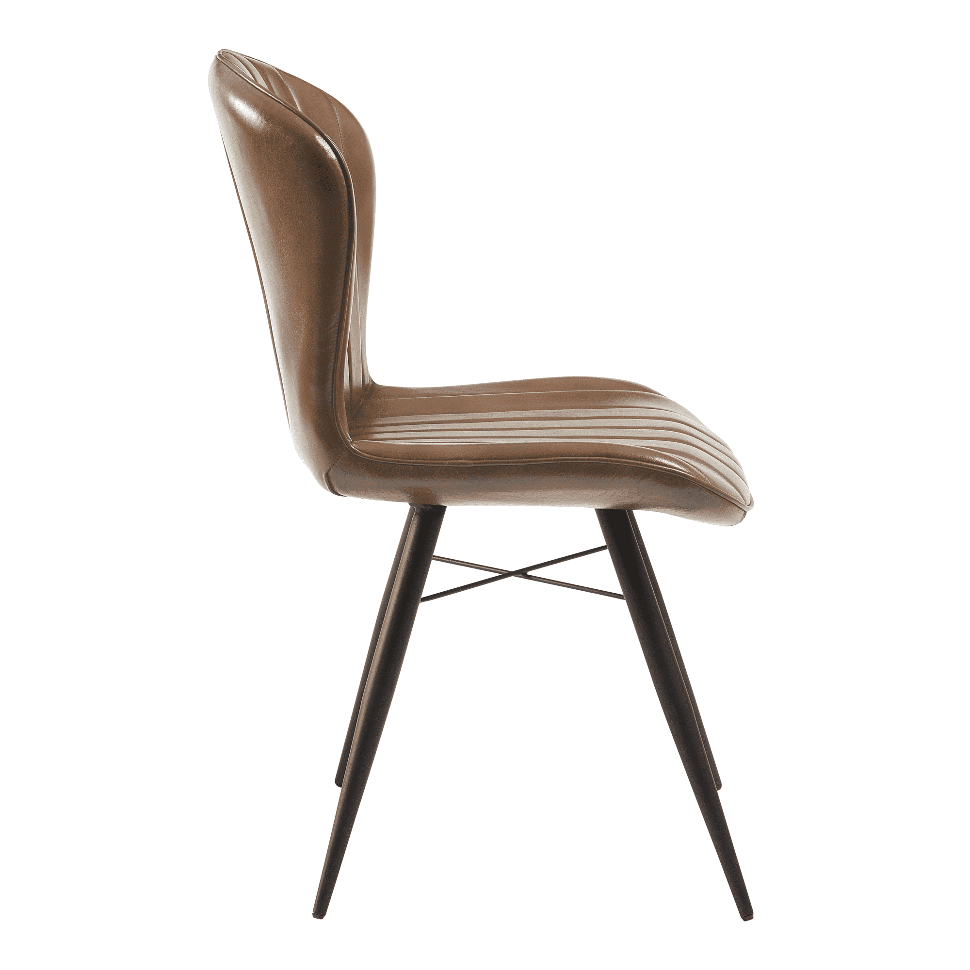 Lars Side Chair - Genuine Pecan Brown Leather featuring sleek, padded leather upholstery and sturdy black metal legs, designed for stylish and comfortable seating.