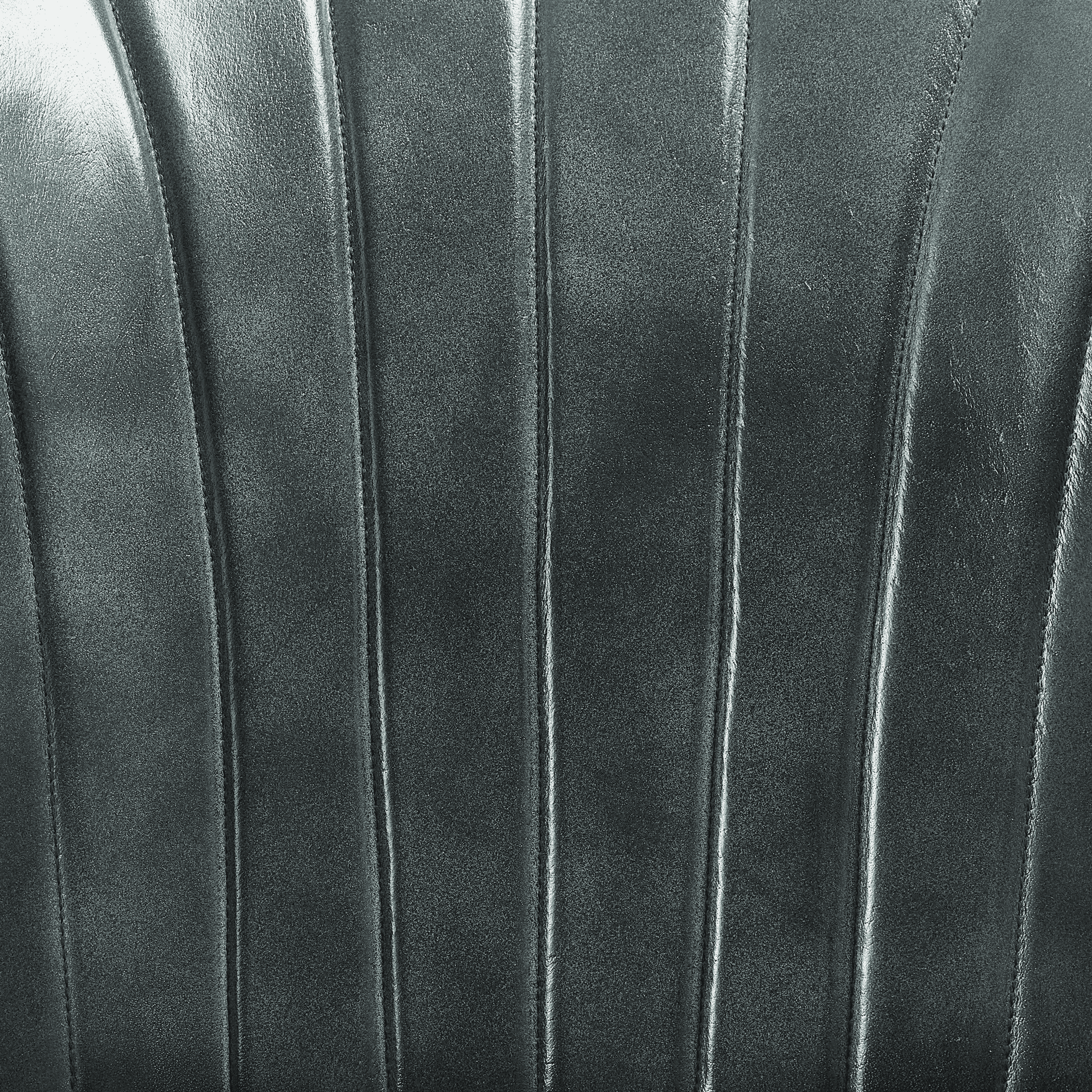 Close-up detail of the vertical stitching on the backrest of the Lars Side Chair - Genuine Steel Grey Leather, showcasing the smooth texture and sophisticated finish.