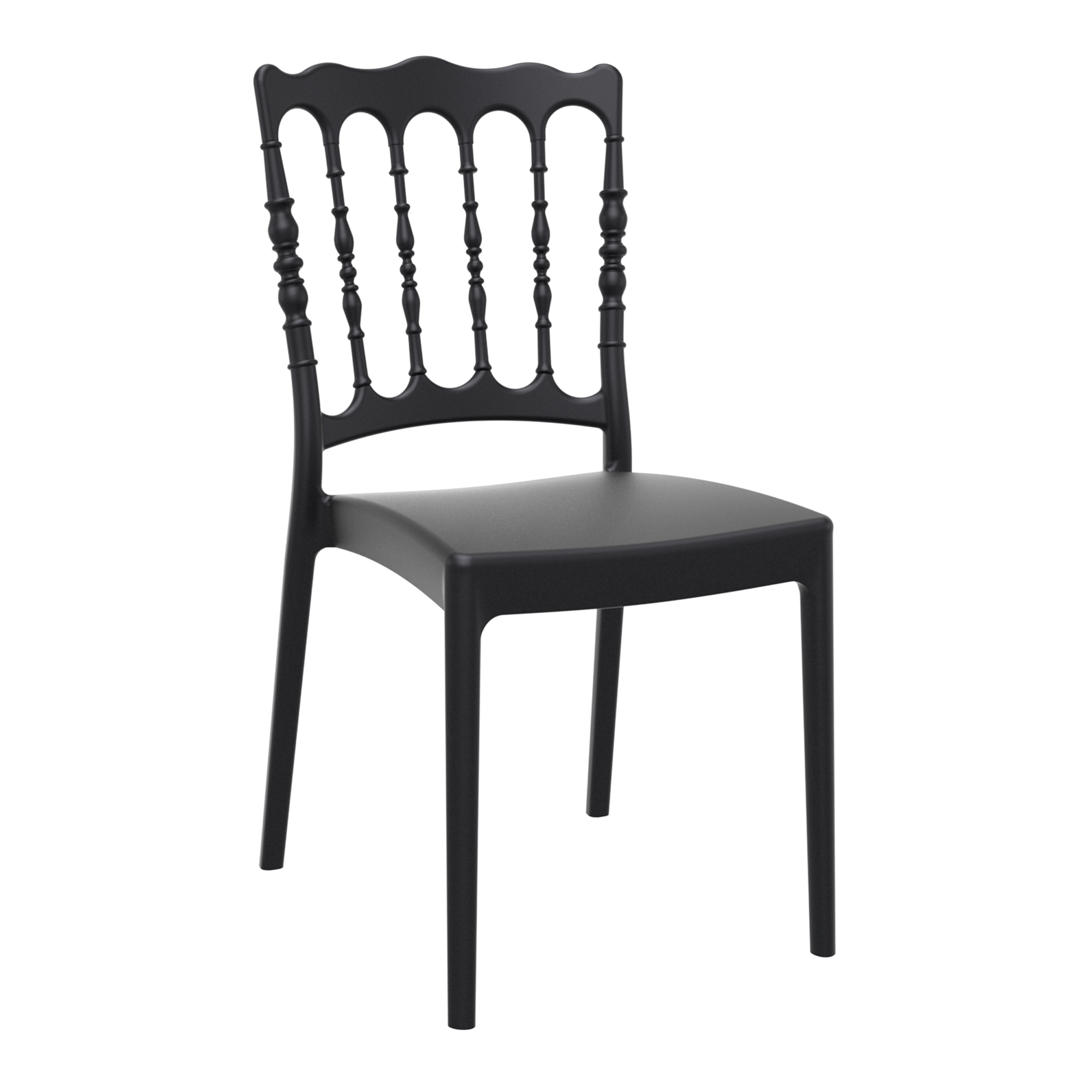 Napoleon Stacking Side Chair - Black featuring a classic spindle back design with modern durable construction, ideal for commercial and hospitality environments.