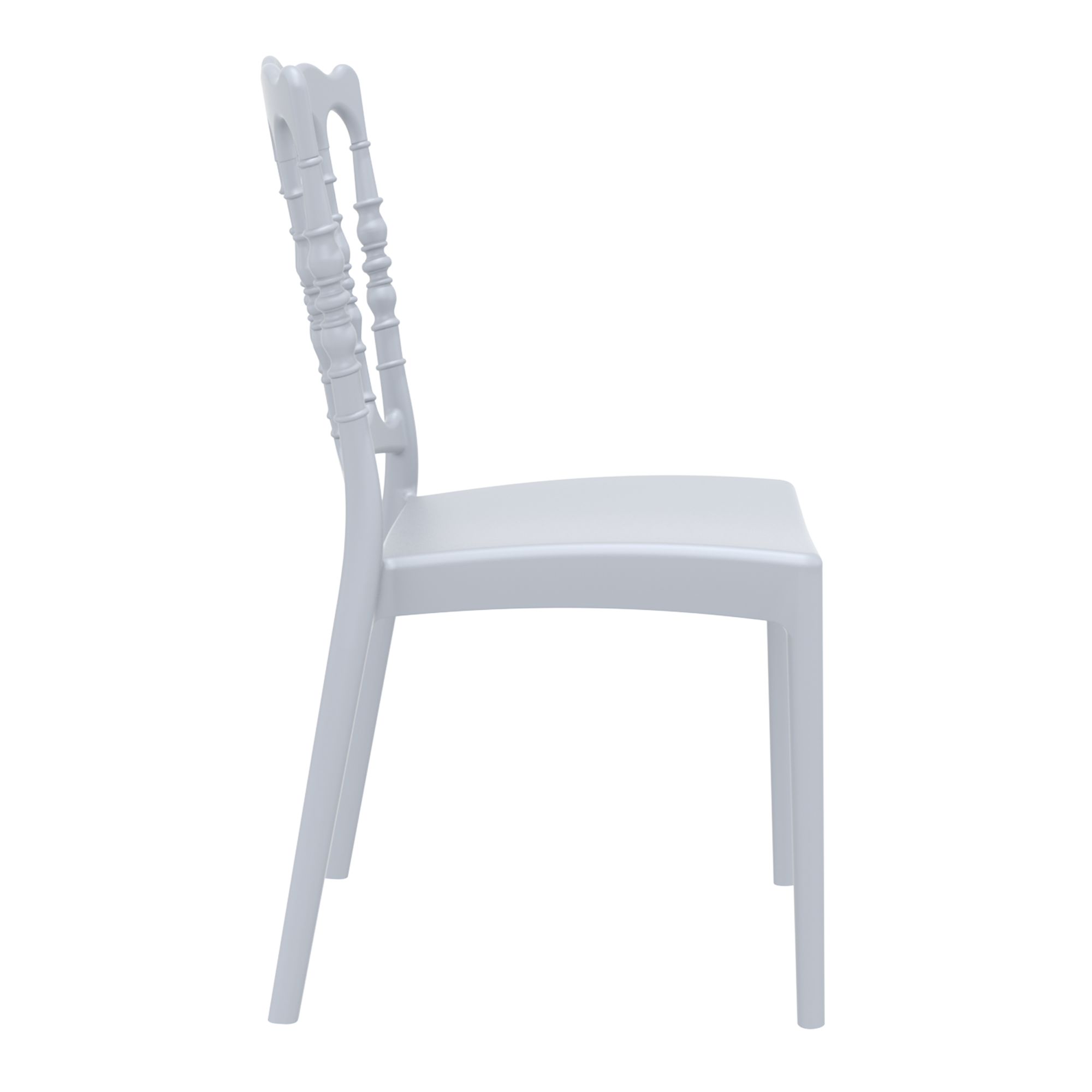 Napoleon Stacking Side Chair - Silver Grey features an elegant, classic design with a sturdy frame and a comfortable seat, ideal for commercial and hospitality environments.