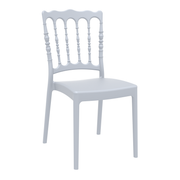 Napoleon Stacking Side Chair - Silver Grey with lightweight durable design, featuring classic spindle backrest and smooth seat, ideal for versatile commercial and hospitality use.
