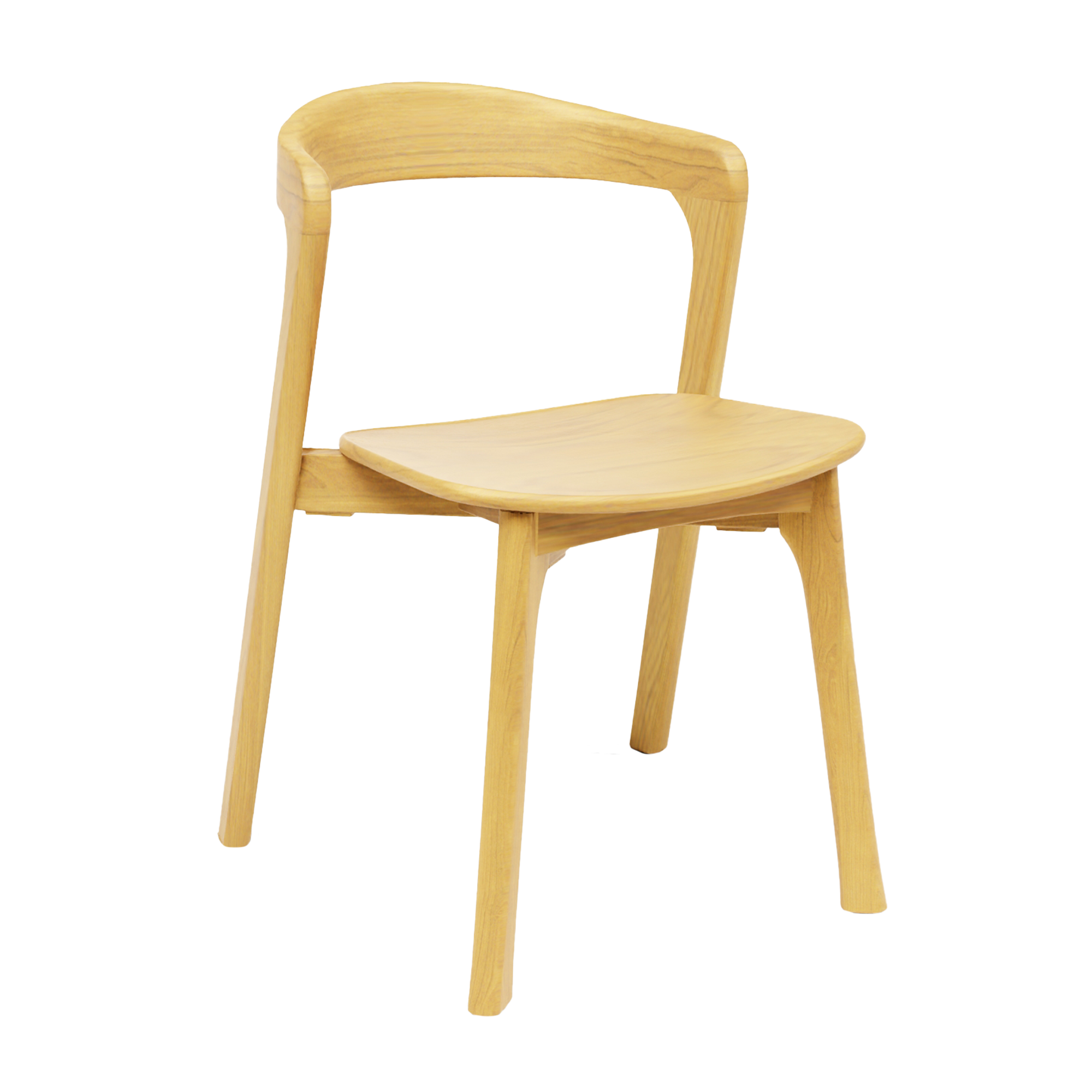Nina Stacking Side Chair - Natural Oak featuring a sleek, minimalist wooden frame with a curved backrest and contoured seat, ideal for commercial and hospitality use.